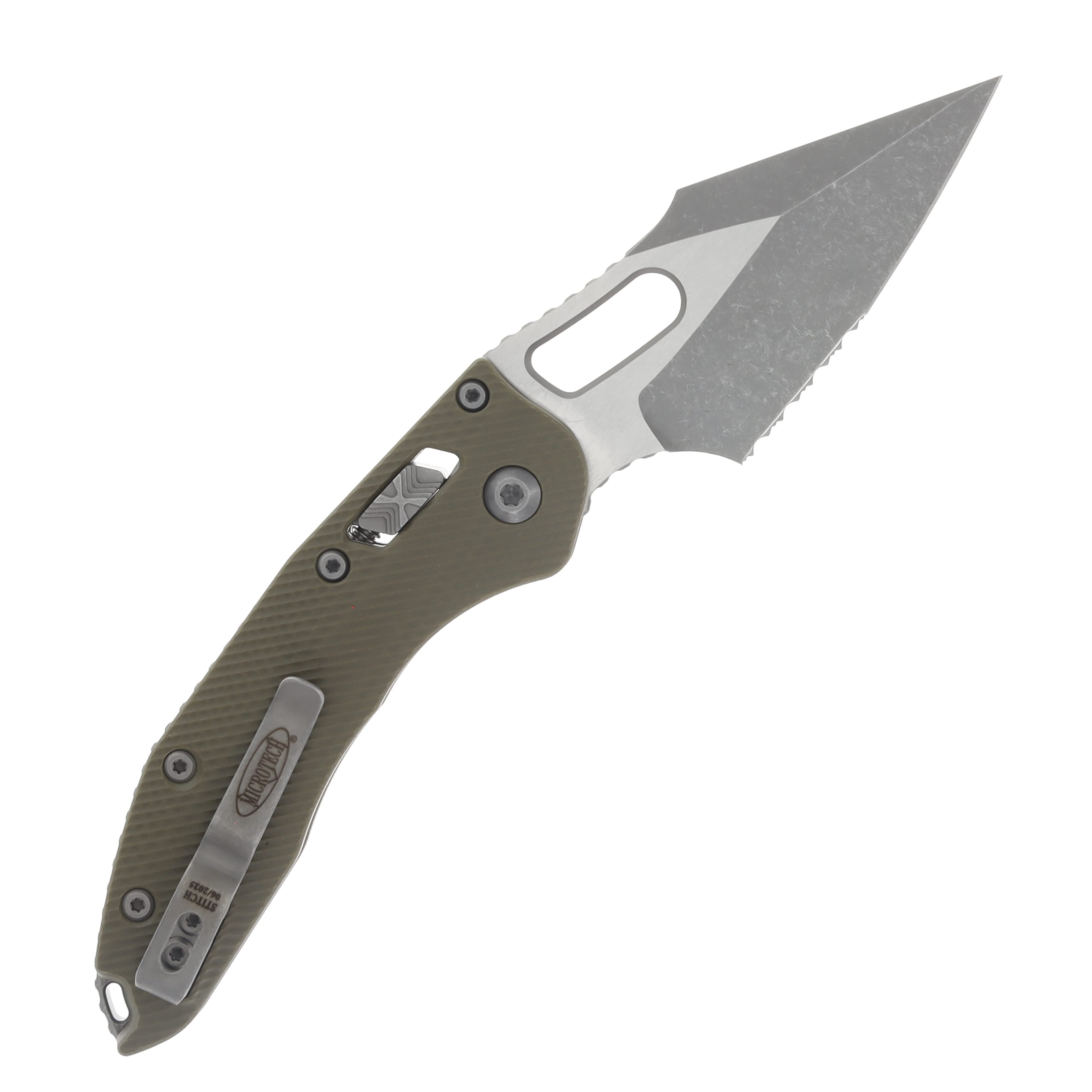 Microtech Stitch RAM-LOK Half Serrated Apocalyptic Standard/OD Green Fluted G-10 MT169RL11APFLGTOD View 2