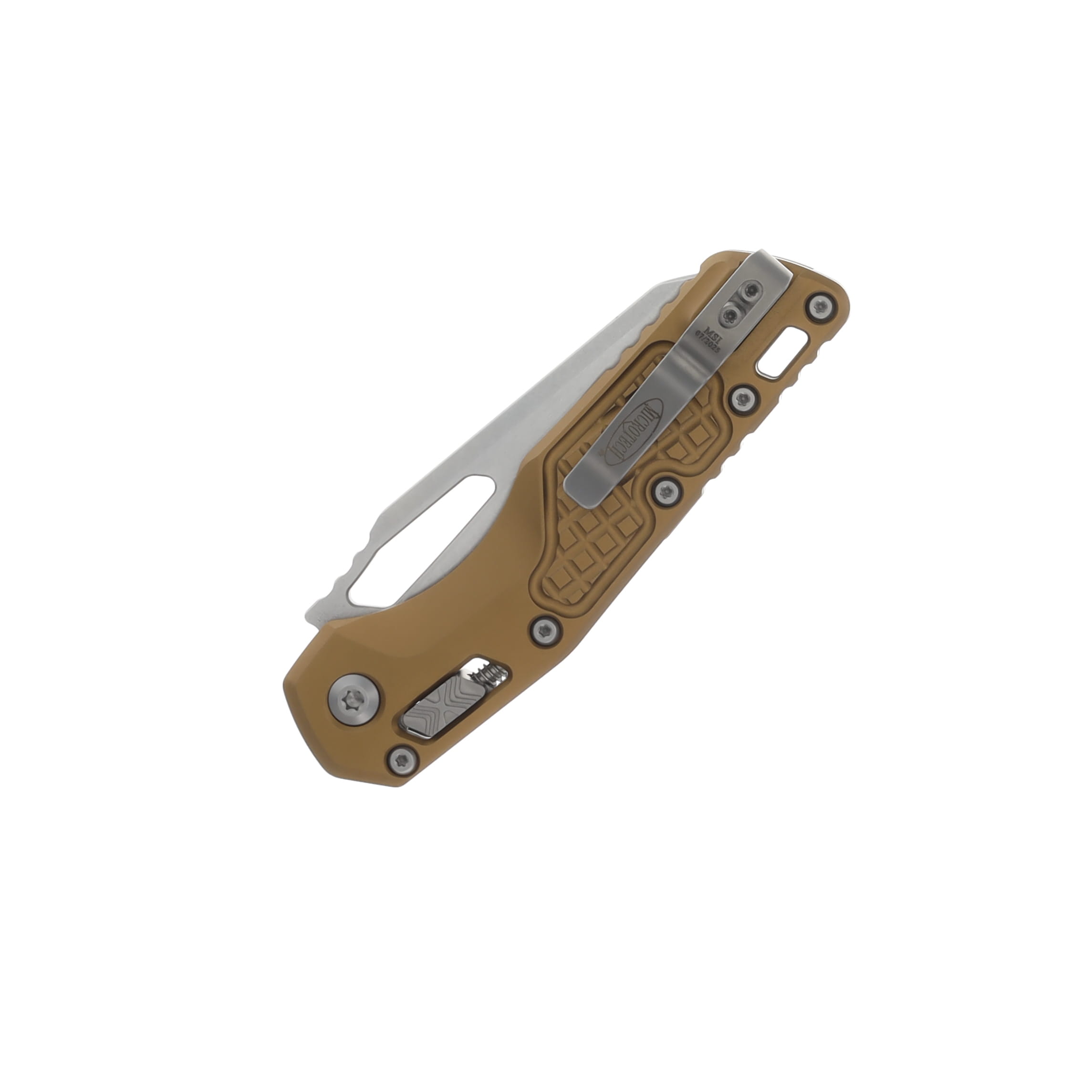 Microtech MSI RAM-LOK Folding Knife Stonewash Standard/Frag Tan Aluminum MT21010FRTA View 4