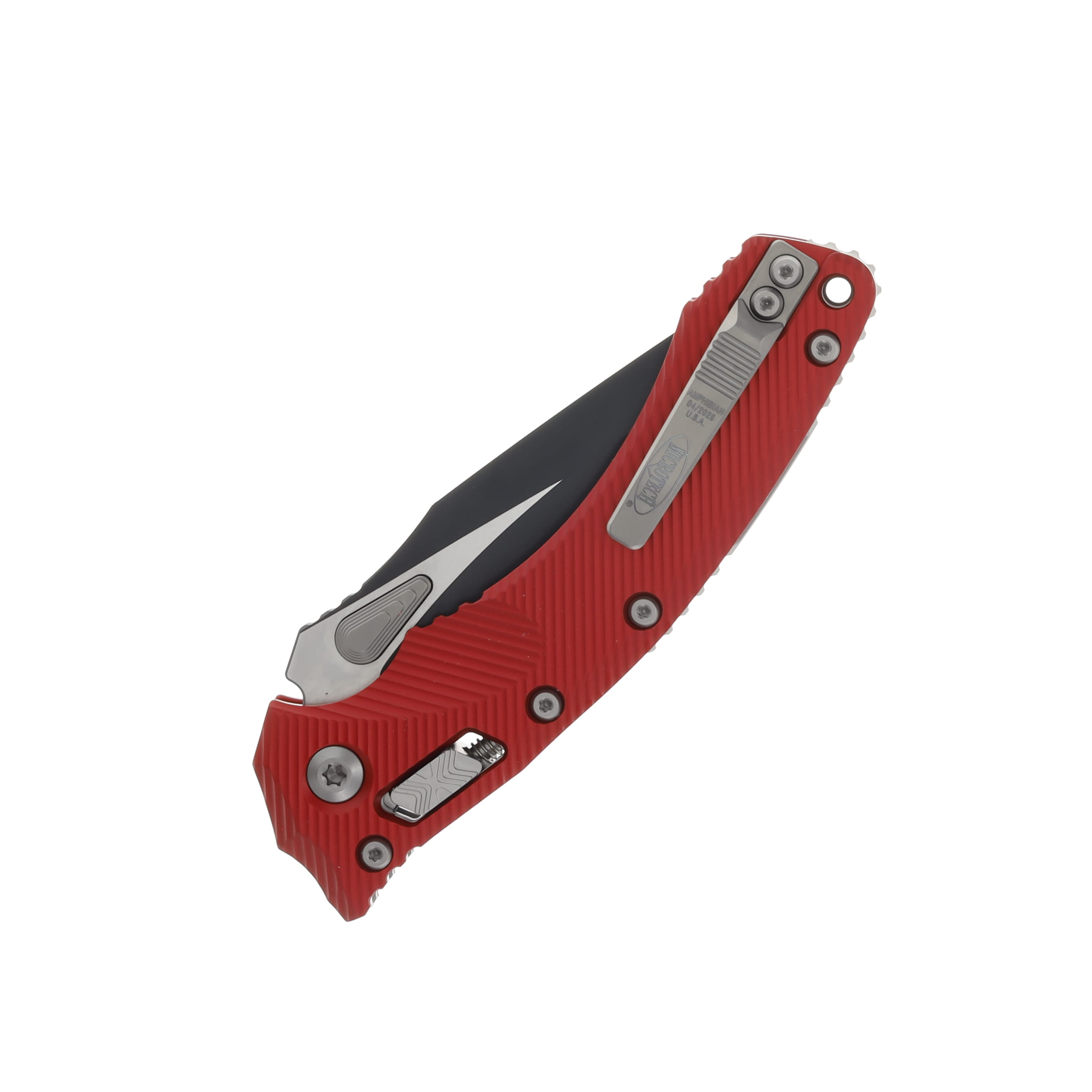 Microtech Amphibian RAM-LOK Folding Knife Half Serrated DLC Standard/Fluted Red Aluminum MT137RL2FLRD View 4