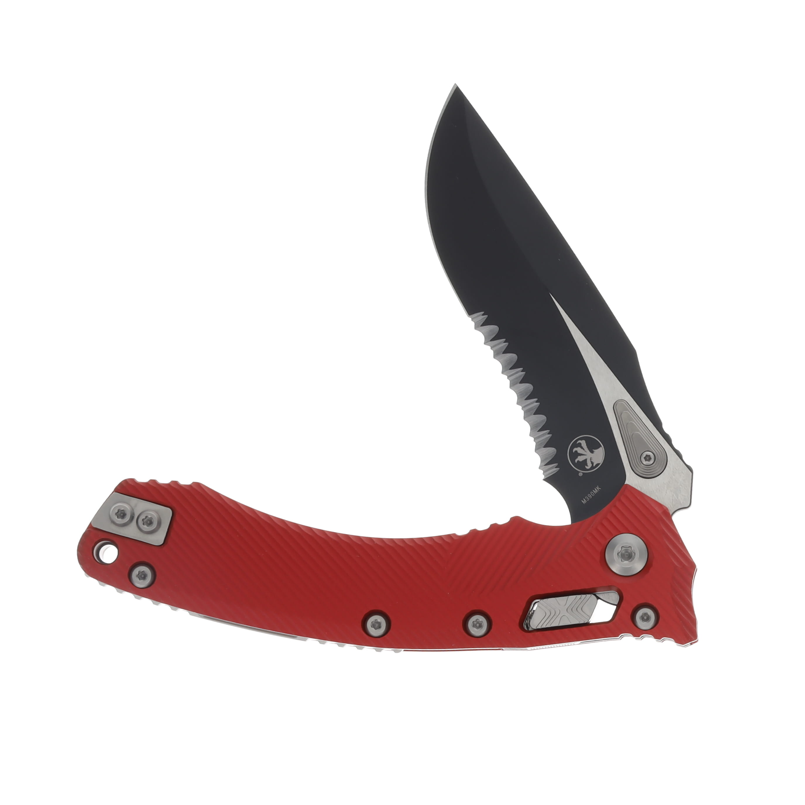 Microtech Amphibian RAM-LOK Folding Knife Half Serrated DLC Standard/Fluted Red Aluminum MT137RL2FLRD View 3