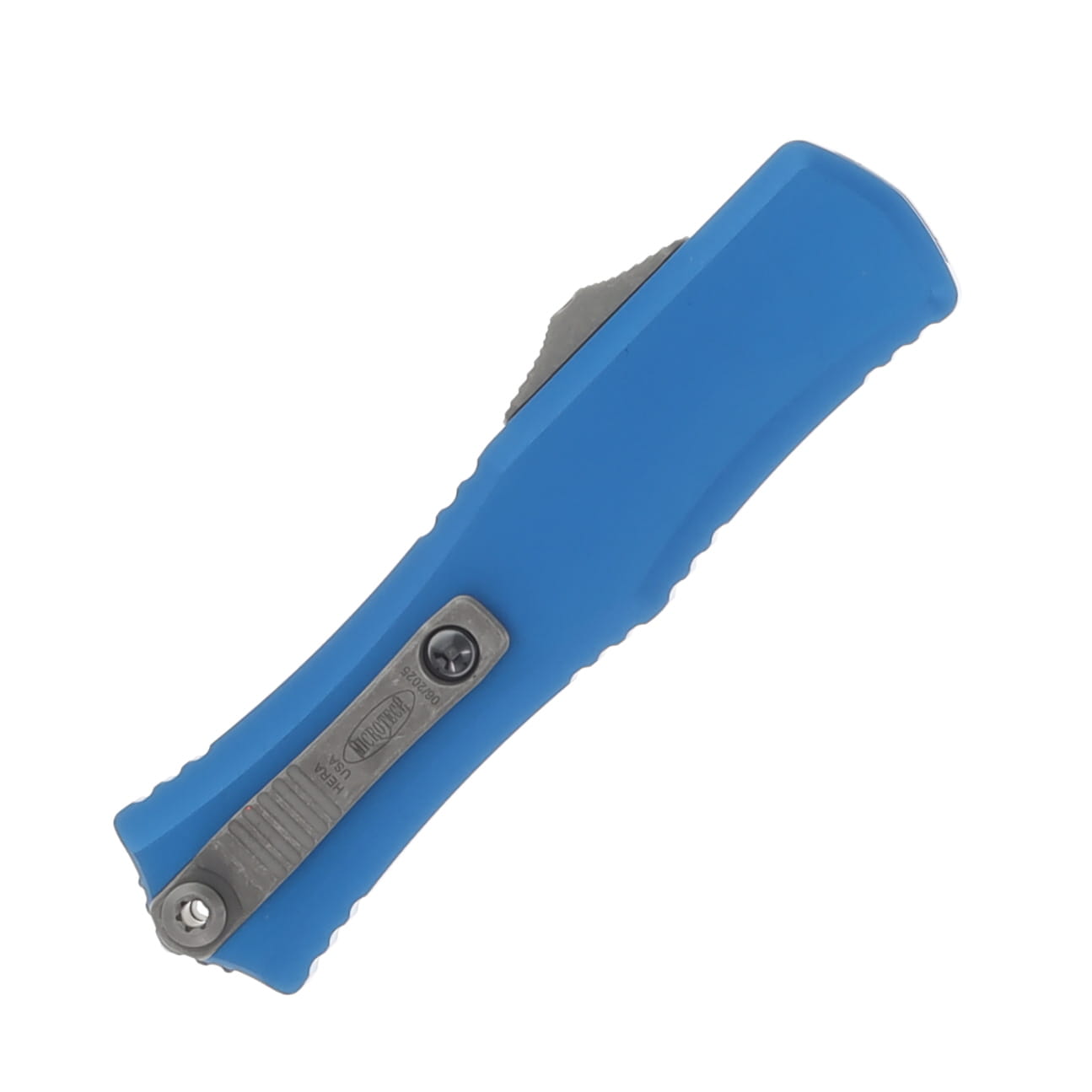Microtech Mini Hera II OTF Automatic Knife Half Serrated Apocalyptic Standard/Blue AUMT1703M11APBL View 3