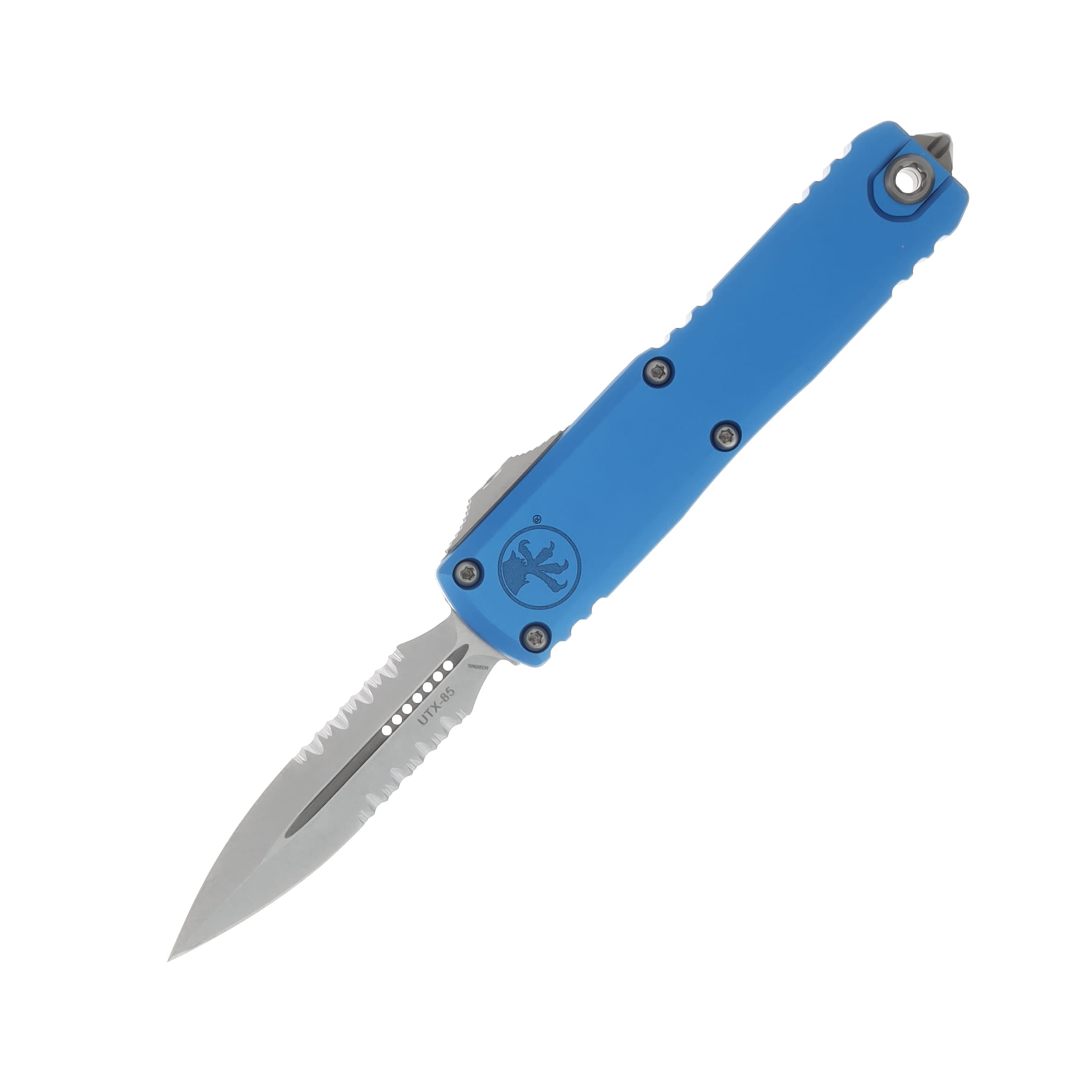 Microtech UTX-85 OTF Automatic Knife Gen III Half Serrated Stonewash Dagger/Blue AUMT123211BL View 1