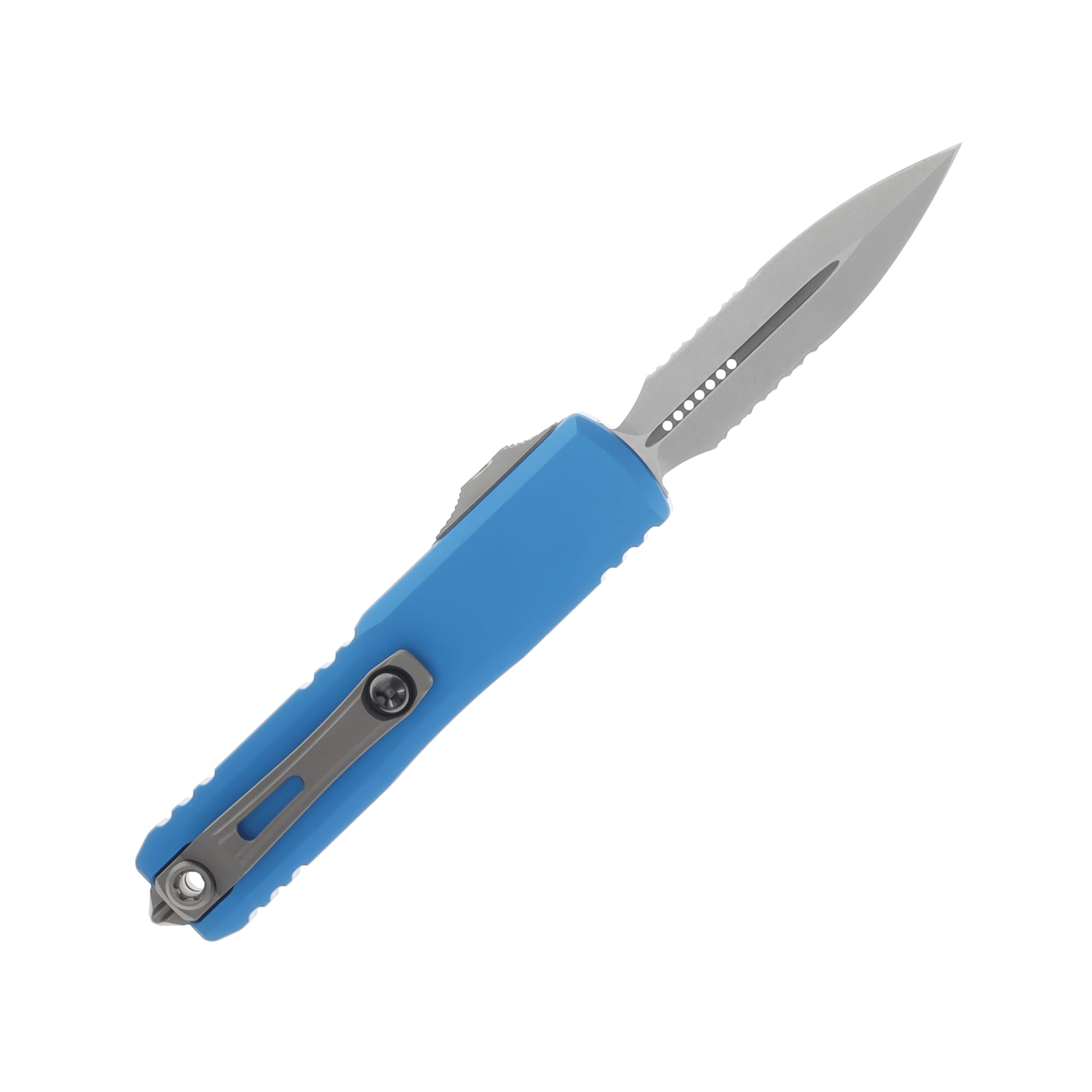 Microtech UTX-85 OTF Automatic Knife Gen III Half Serrated Stonewash Dagger/Blue AUMT123211BL View 2