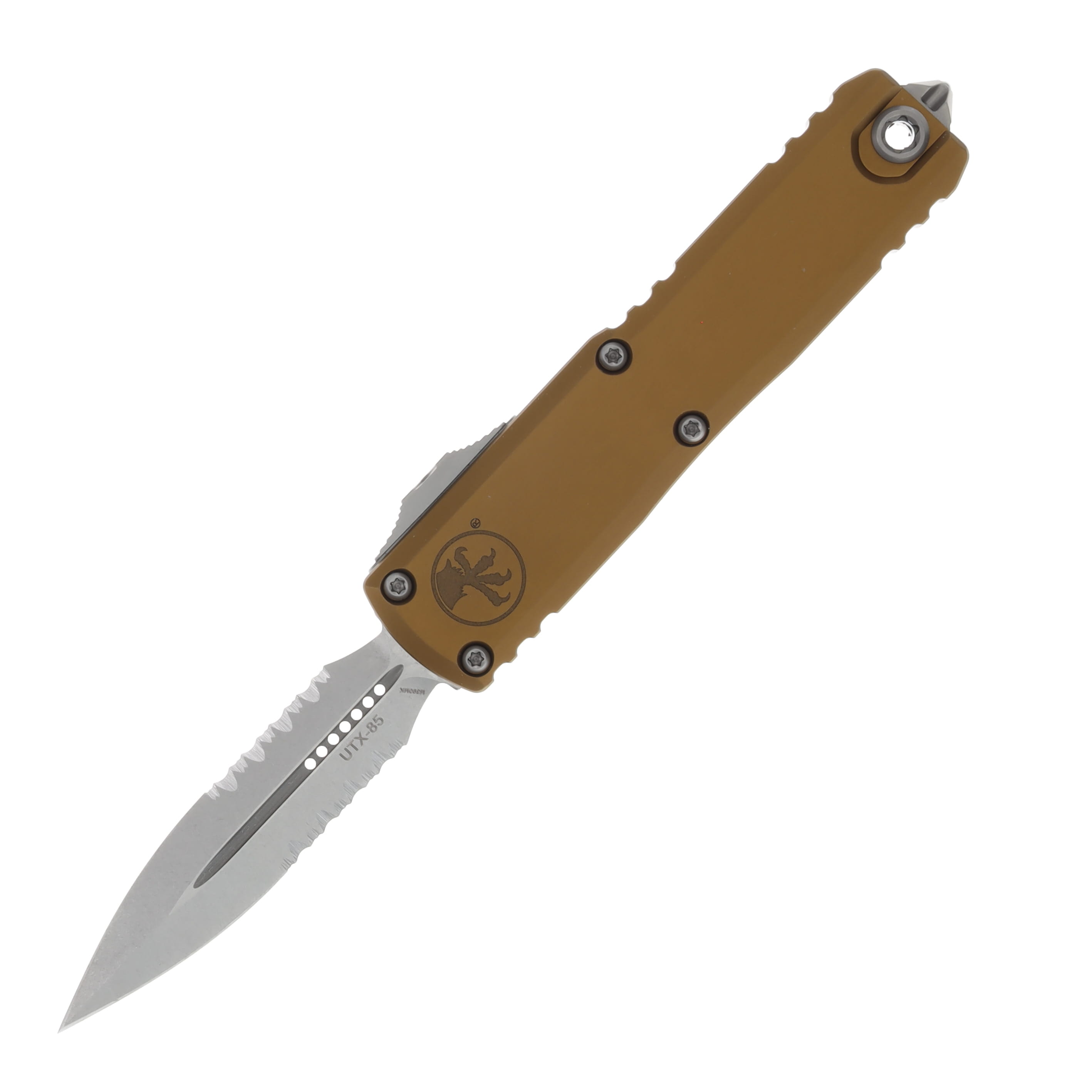 Microtech UTX-85 OTF Automatic Knife Gen III Half Serrated Stonewash Dagger/Tan AUMT123211TA View 1
