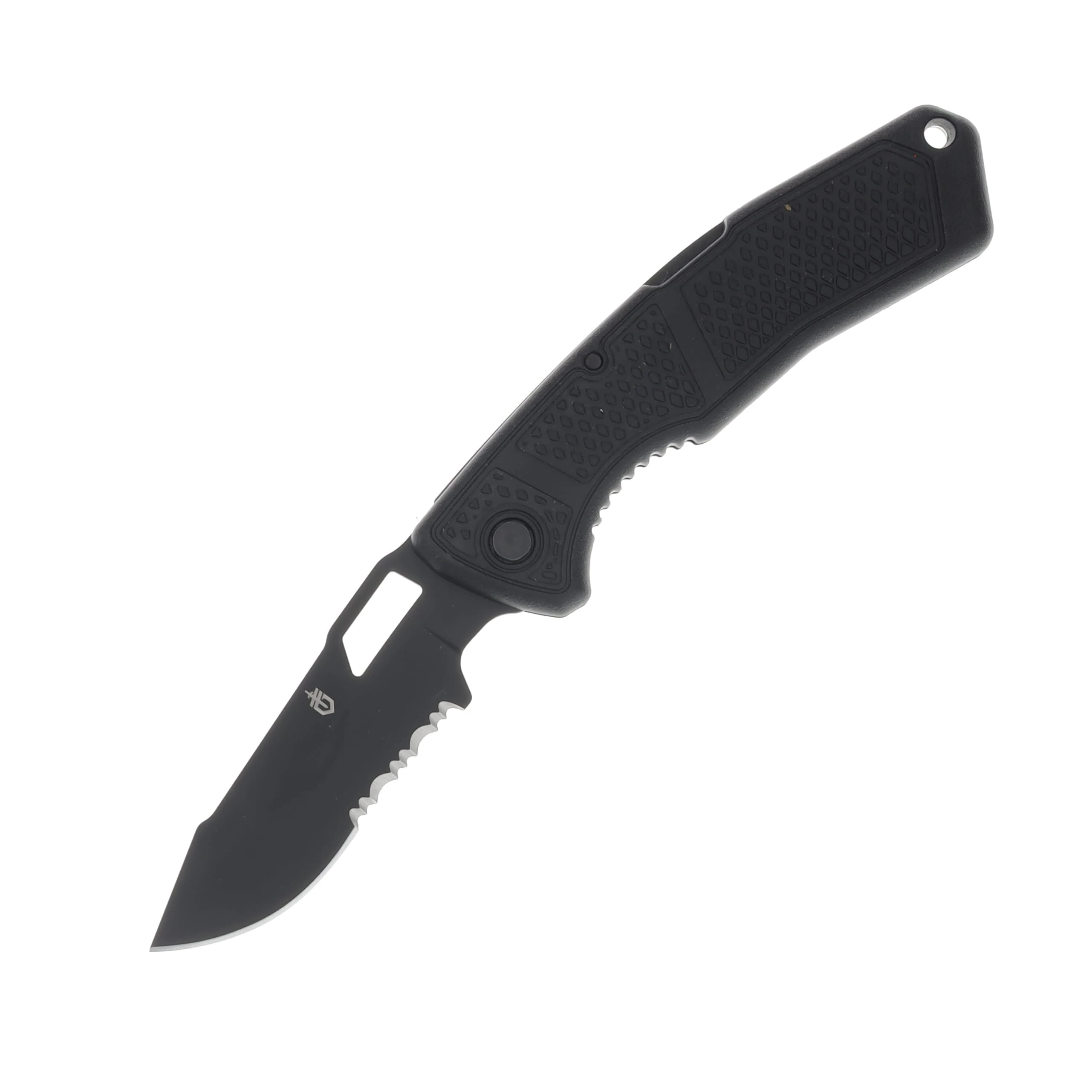 Gerber Folding Knife USA Made Black Handle Black Partially Serrated Blade G2733 View 1