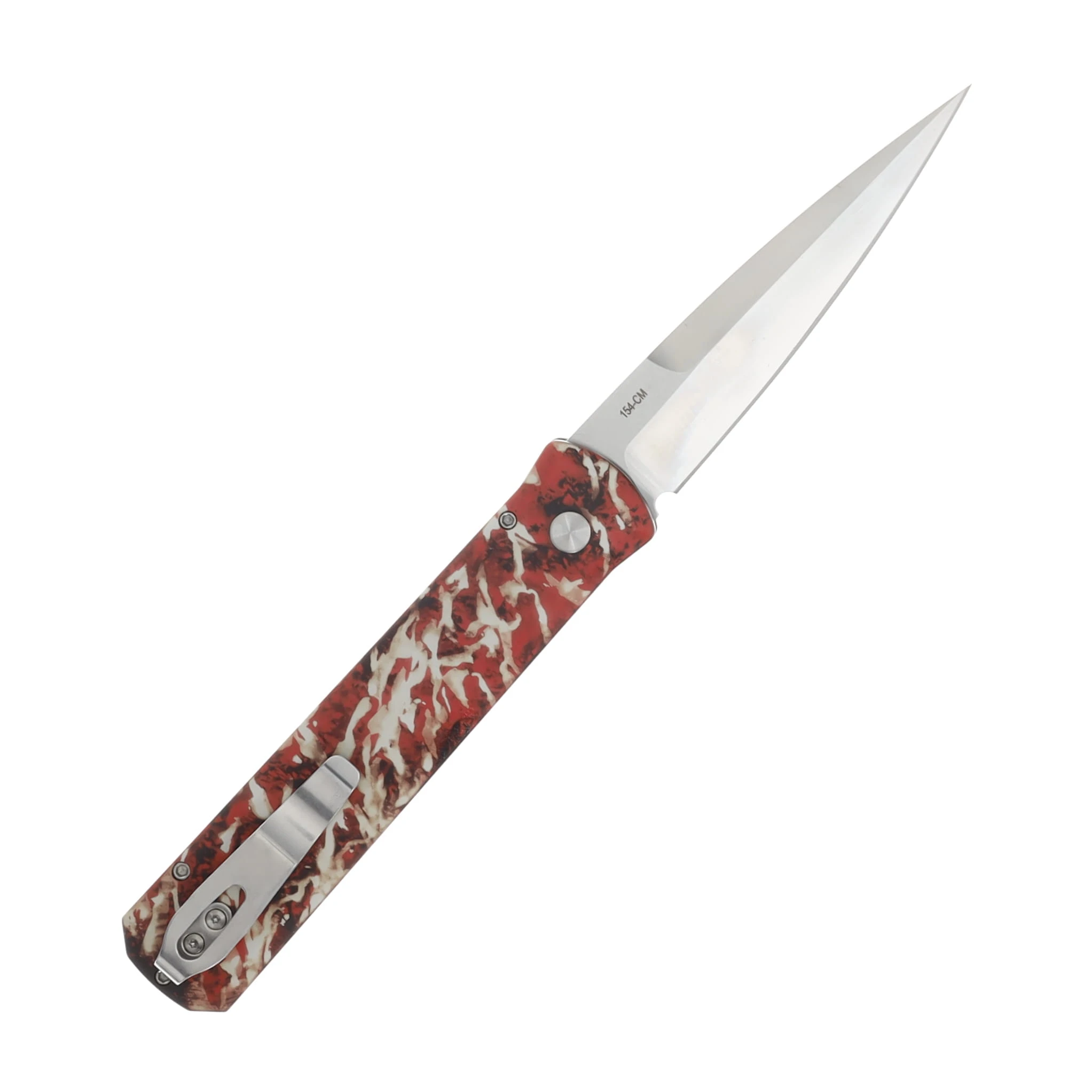 ProTech Godfather Automatic Knife Satin/Crimson Tiger Camo with Mother of Pearl Button AUPT921-SATIN CTC View 2