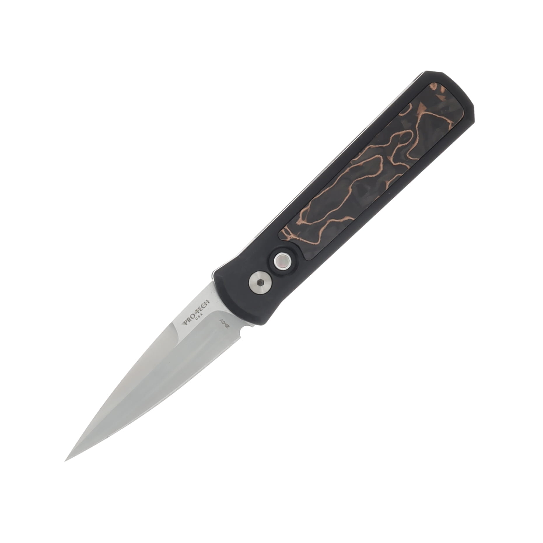 ProTech Godson Automatic Knife Satin 20CV/Black with Livewire Copper Carbon Fiber Inlay AUPT7210LIVEWIRE20CV View 1