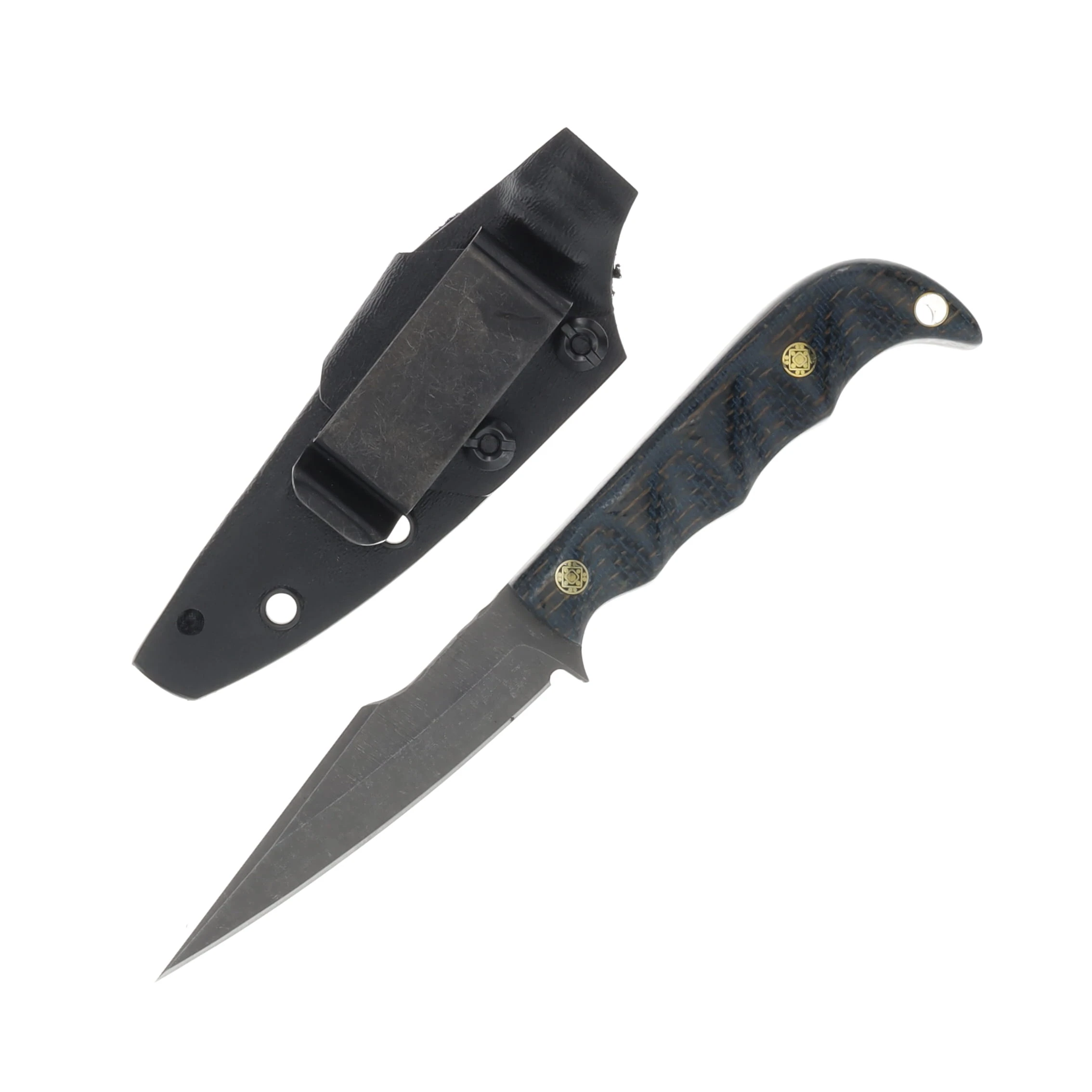 Half Face Blades Senator Fixed Blade Knife Kamari Burlap Micarta with Brass Mosaic Pins HFSENKBMP View 2