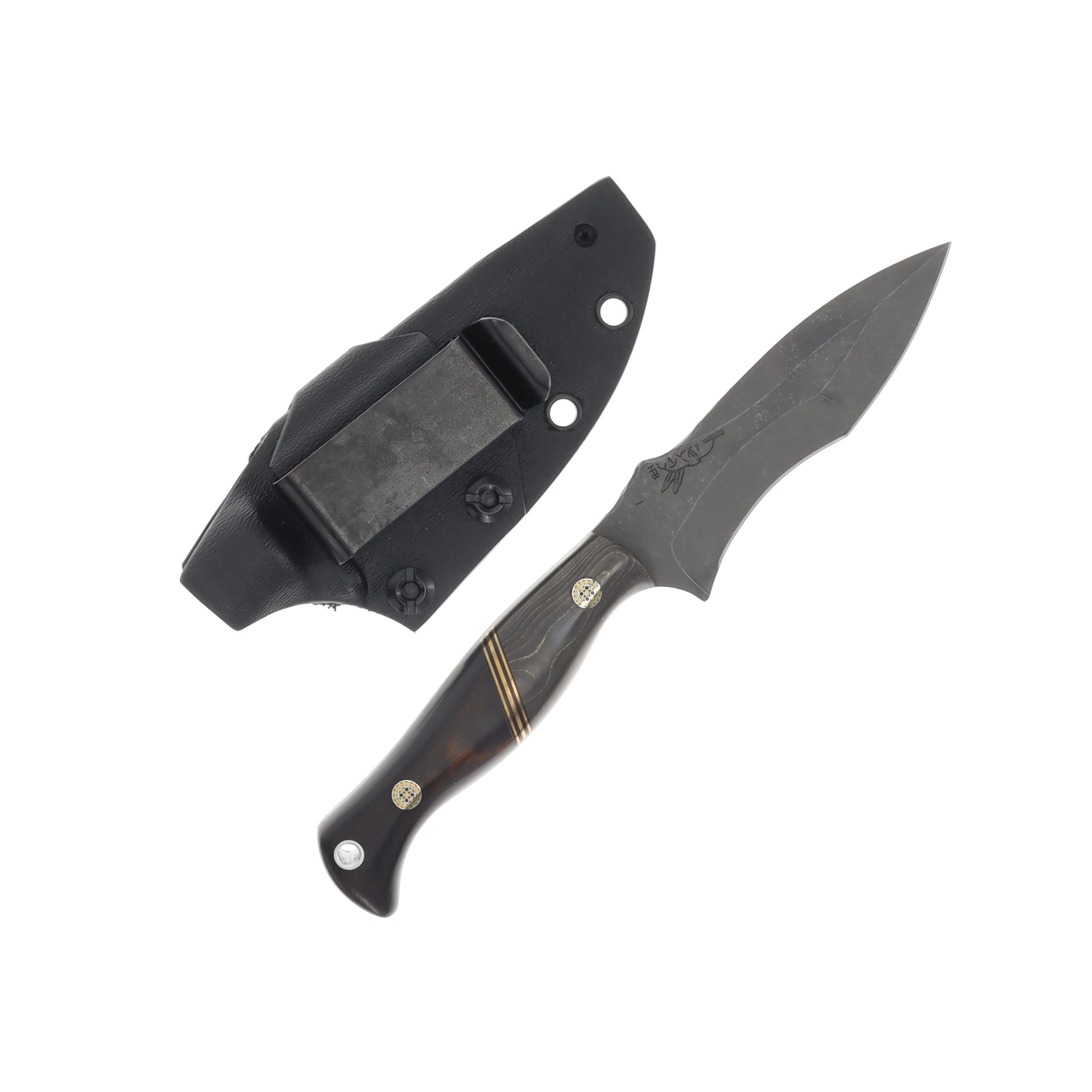 Half Face Blades Extremis MK1 Fixed Blade Gold and Copper CamoCarbon with Desert Ironwood HFEXMK1GCCC View 2