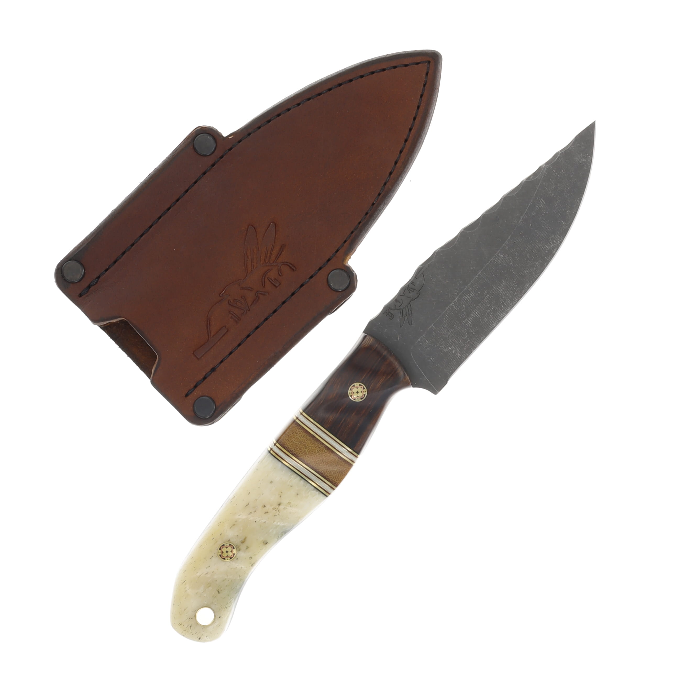 Half Face Blades Crow Jr Fixed Blade Knife Desert Ironwood Black G-10 with Giraffe Bone HFCJRDI View 1
