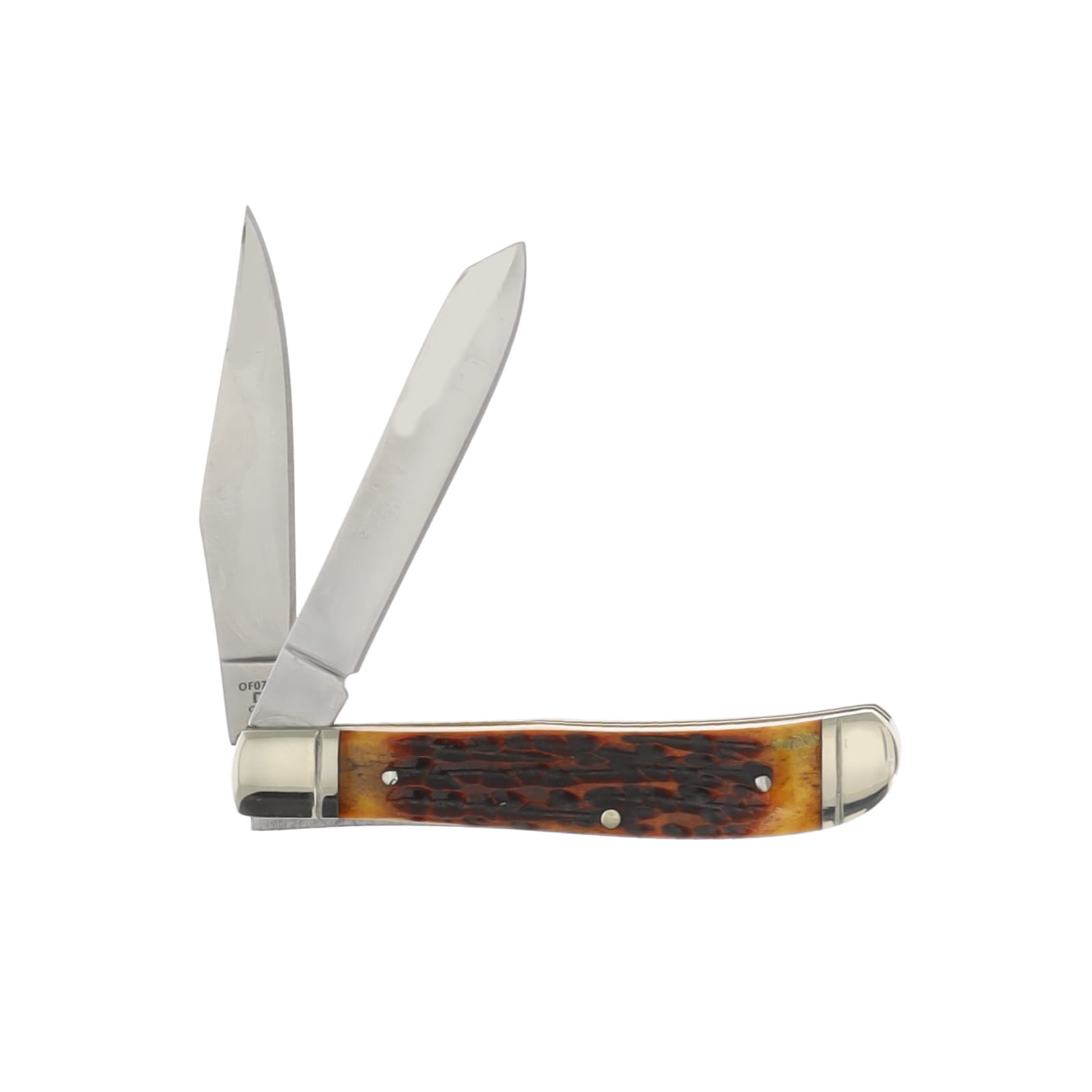Old Forge Brown Jigged Bone Mini Trapper 2 Bld. D-2 Blade Steel OF07BJB View 2