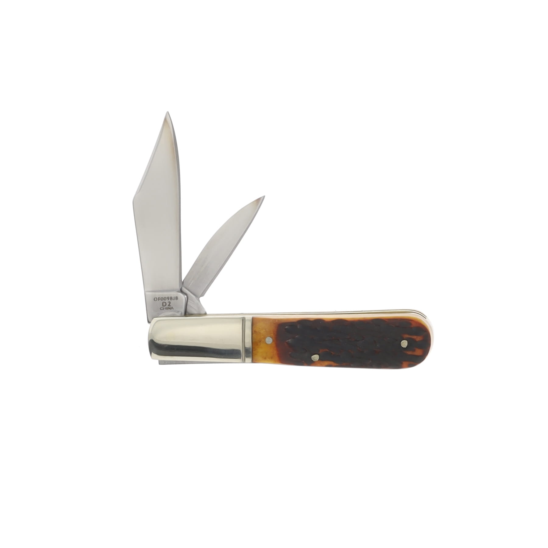 Old Forge Brown Jigged Bone 2-Bld Barlow D-2 Blade Steel OF009BJB View 2