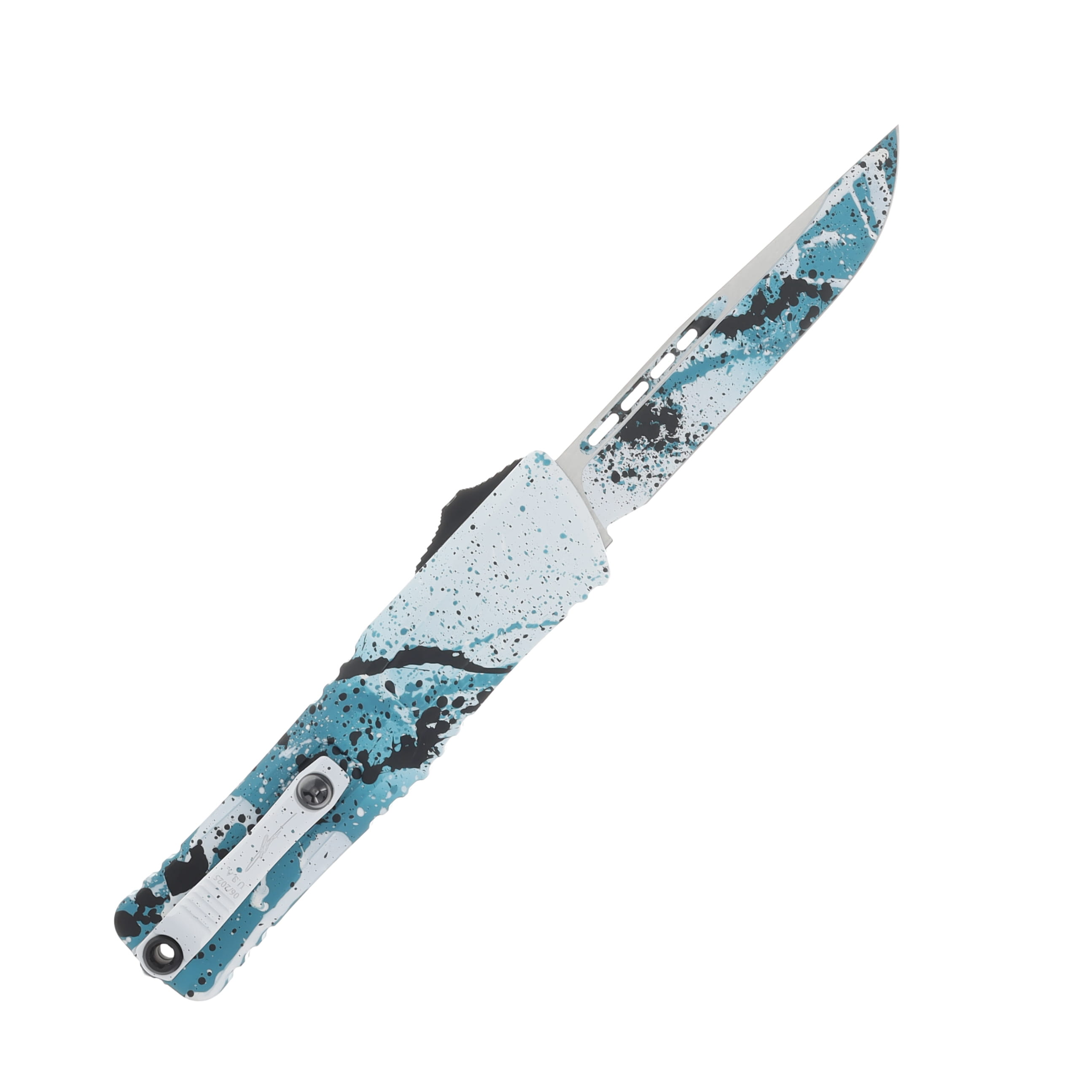 Microtech Combat Troodon OTF Auto Gen III Signature Series Turquoise/White Splatter S/E AUMT11431TQWHBKSPLS View 2