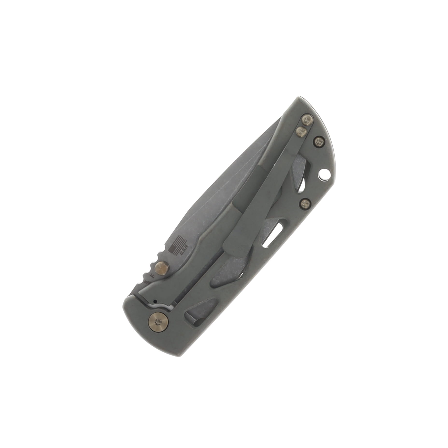 McNees MAC2 Skeletonized Folding Knife 3.5in Green-Bronze Handle Stonewashed Drop Point Blade MAC235SKGNBZ View 4