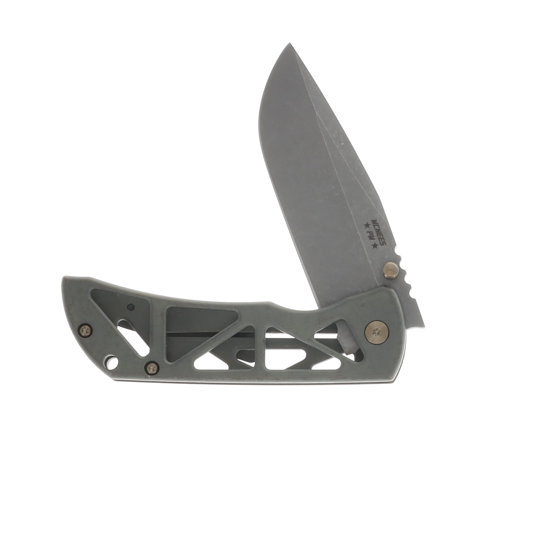 McNees MAC2 Skeletonized Folding Knife 3.5in Green-Bronze Handle Stonewashed Drop Point Blade MAC235SKGNBZ View 3
