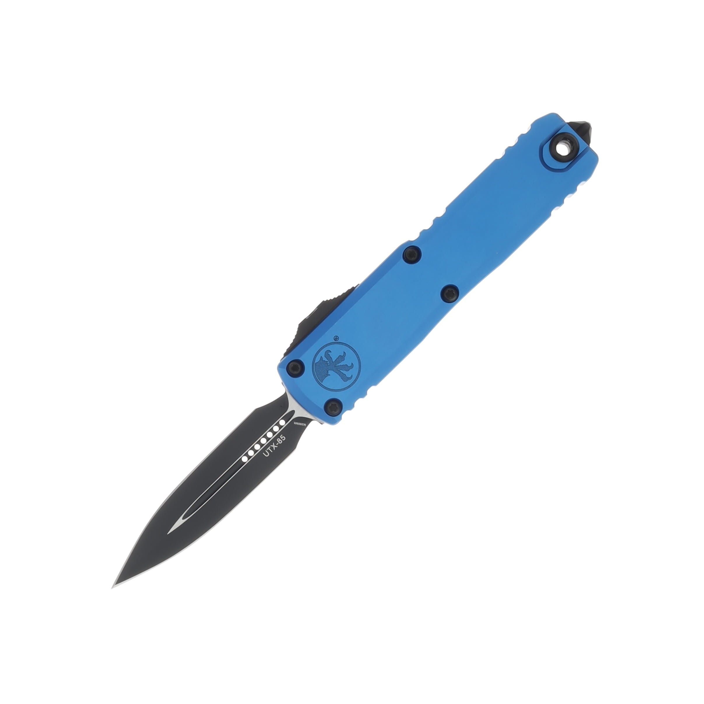 MICROTECH UTX-85 GEN III OTF AUTO BLUE ALUMINUM HANDLE D-E 3.1IN BLACK STANDARD BOHLER M390MK DAGGER BLADE AUMT12321BL View 1