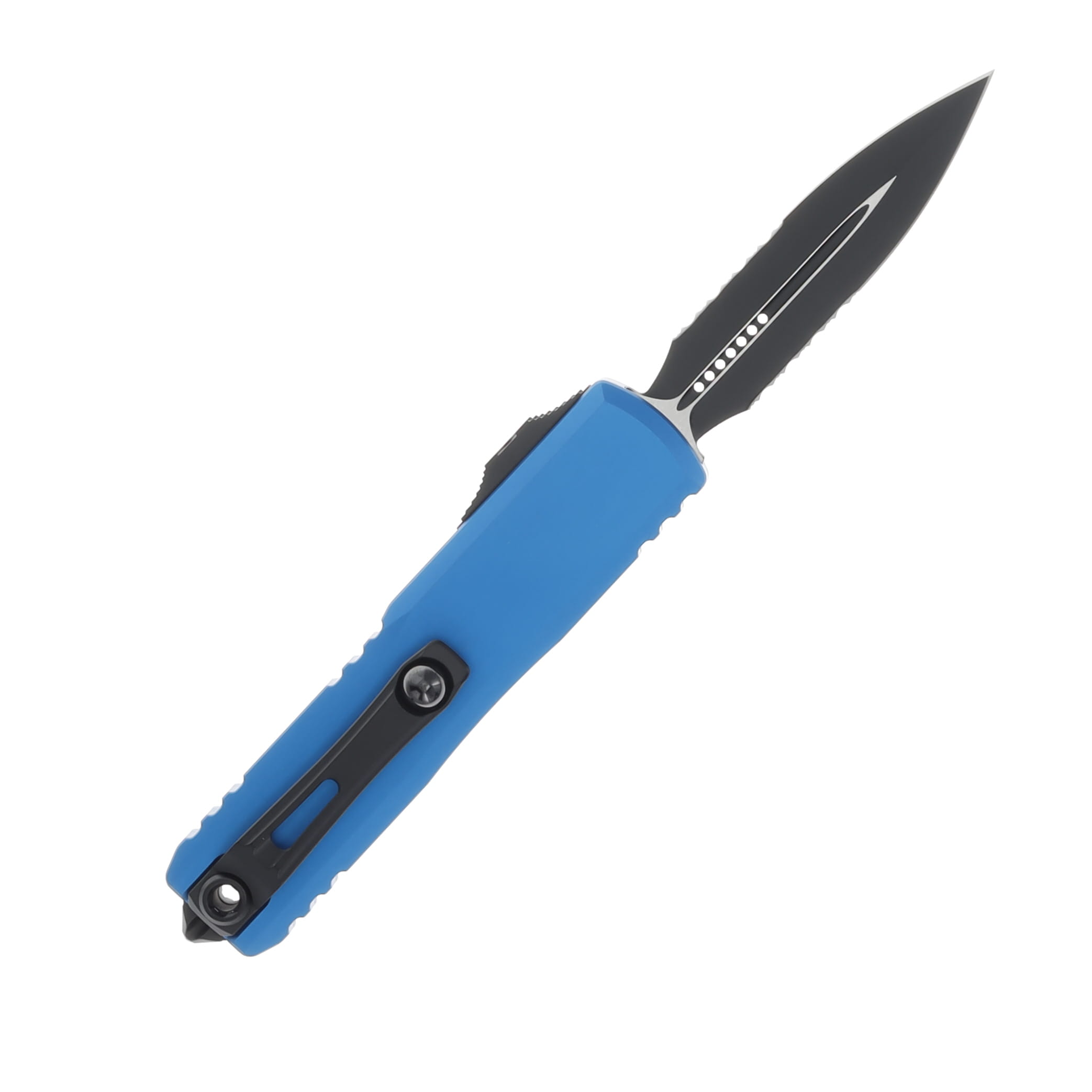 MICROTECH UTX-85 GEN III OTF AUTO BLUE ALUMINUM HANDLE 3.10IN D-E BLACK PART SERRATE BOHLER M390MK DAGGER BLADE AUMT12322BL View 2
