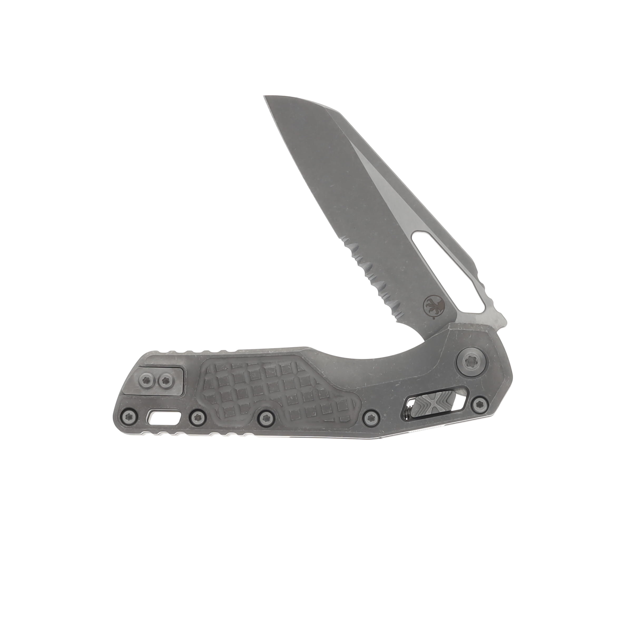 MICROTECH MSI RAM-LOK PARTIAL SERRATED MARFIONE SELECT FOLDING KNIFE APOCALYPTIC FRAG PATTERN TITANIUM HANDLE 3.75IN APOCALYPTIC BOHLER M390MK DROP POINT MT21011APFRMS1 View 3