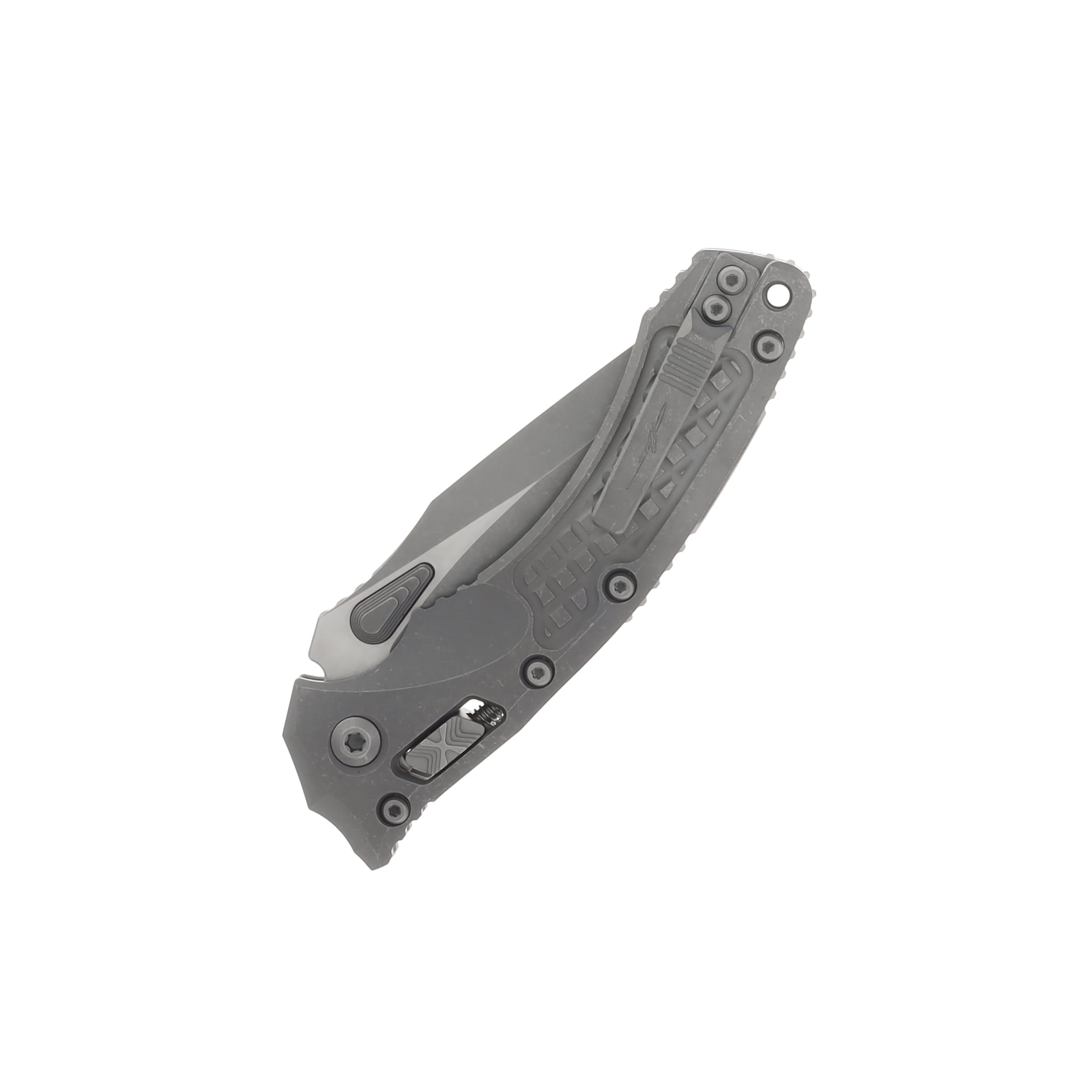 MICROTECH AMPHIBIAN RAM-LOK MARFIONE SELECT FOLDING KNIFE APOCALYPTIC TITANIUM FRAG PATTERN HANDLE 3.9IN APOCALYPTIC BOHLER M390MK DROP POINT BLADE MT137RL10APFRMS1 View 4