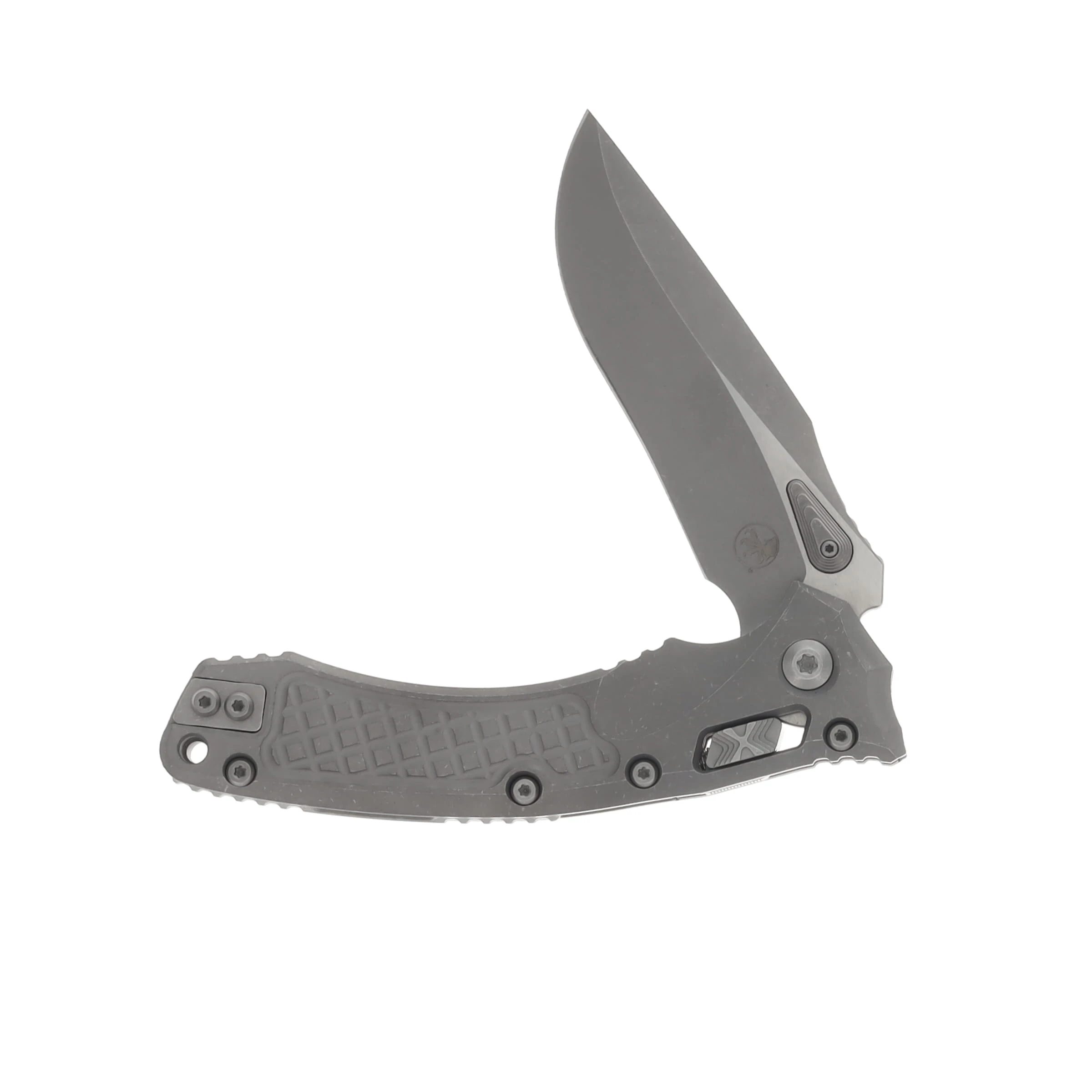MICROTECH AMPHIBIAN RAM-LOK MARFIONE SELECT FOLDING KNIFE APOCALYPTIC TITANIUM FRAG PATTERN HANDLE 3.9IN APOCALYPTIC BOHLER M390MK DROP POINT BLADE MT137RL10APFRMS1 View 3