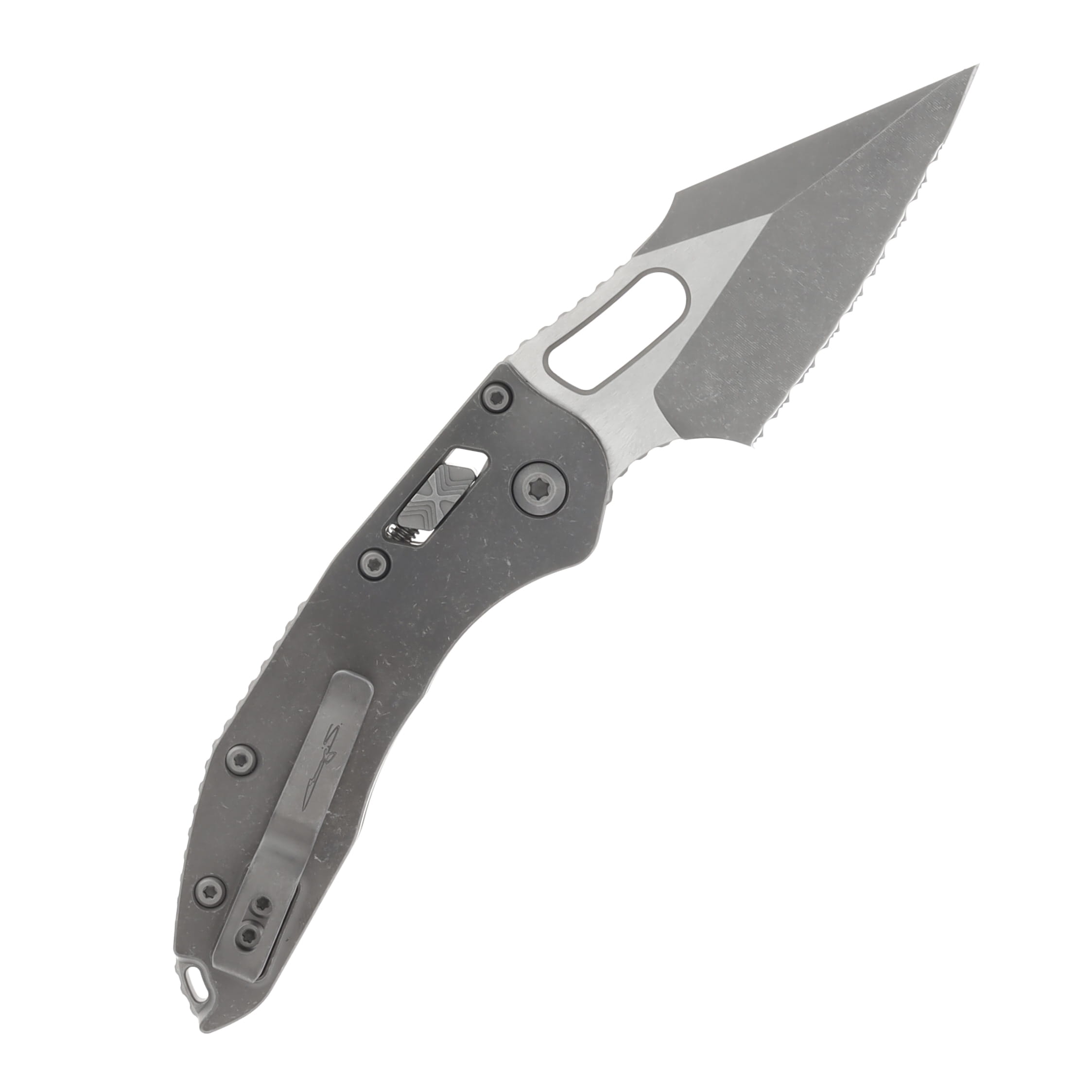 MICROTECH STITCH–RAM LOCK S/E MARFIONE SELECT FOLDING KNIFE APOCALYPTIC SLAB TITANIUM HANDLE 3.625IN APOCALYPTIC BOHLER M390MK SPEAR POINT MT169RL10APMS1 View 2