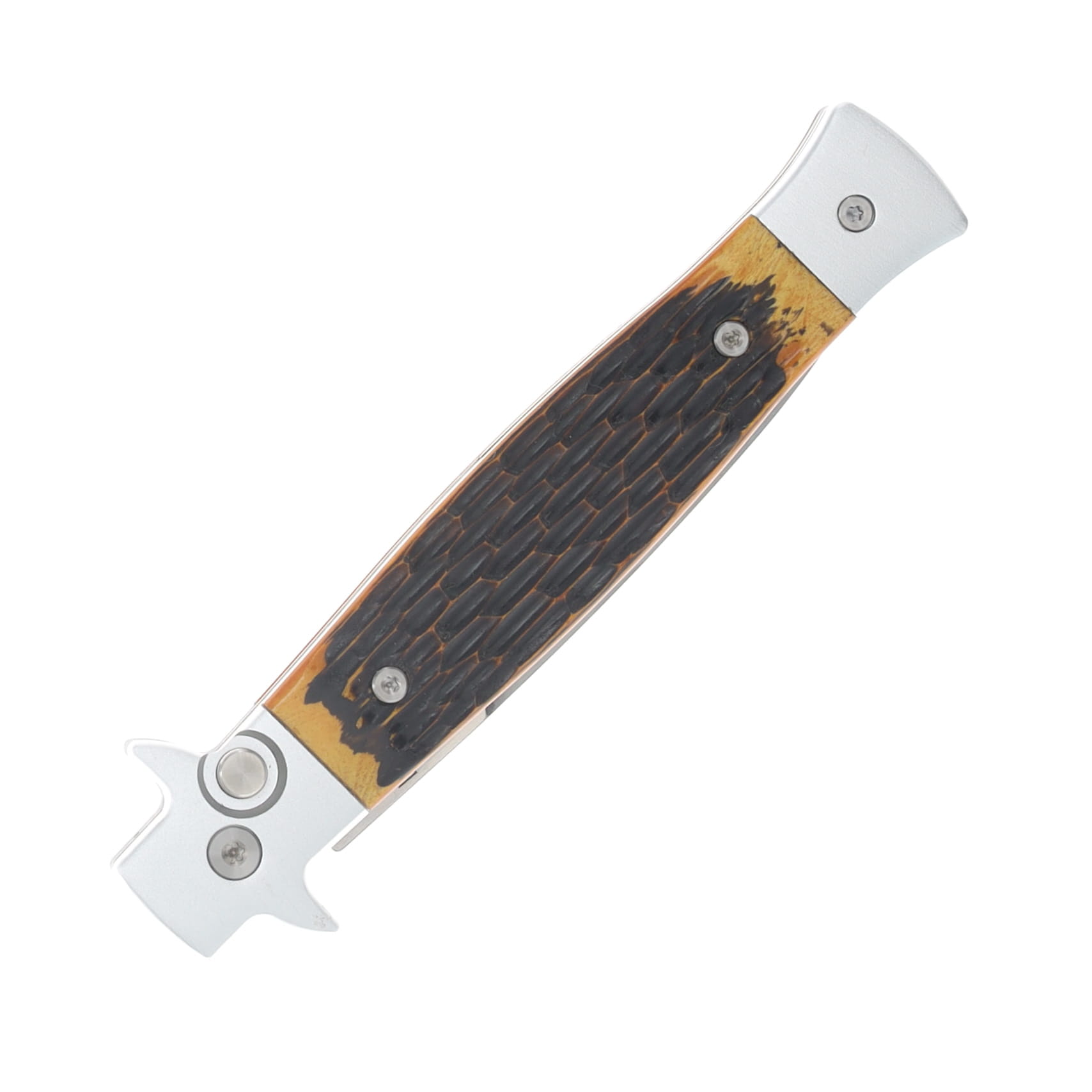 Boker SMKW Exclusive Automatic Stiletto Amber Jigged Bone Tyler Pipes Design AUBK01BP0043SOI View 3