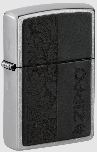 Zippo Lighter Embossed Black Leather Emblem Street Chrome ZP46919 View 1