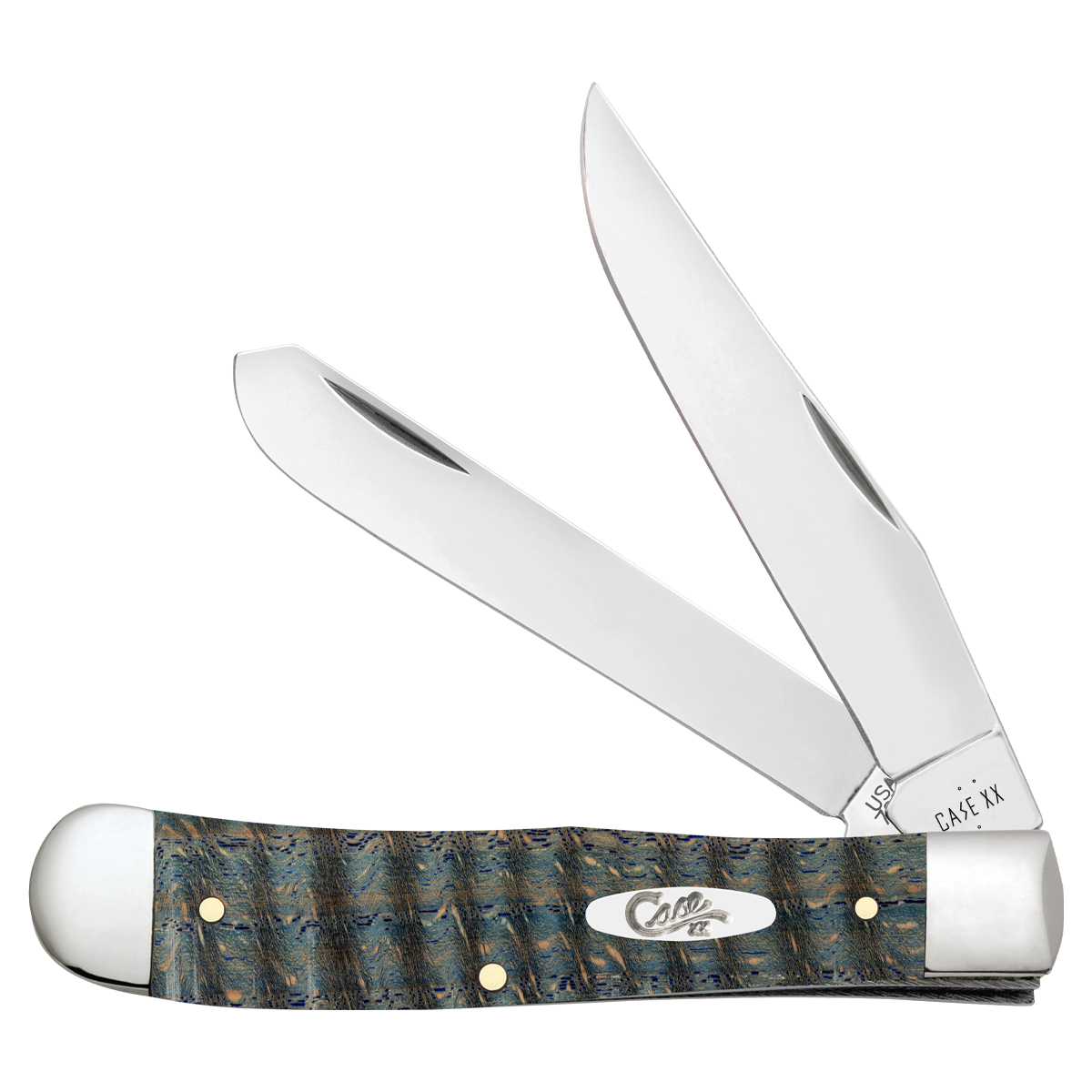 Case XX Blue Smooth Curly Oak Trapper Folding Knife CA47490 View 1