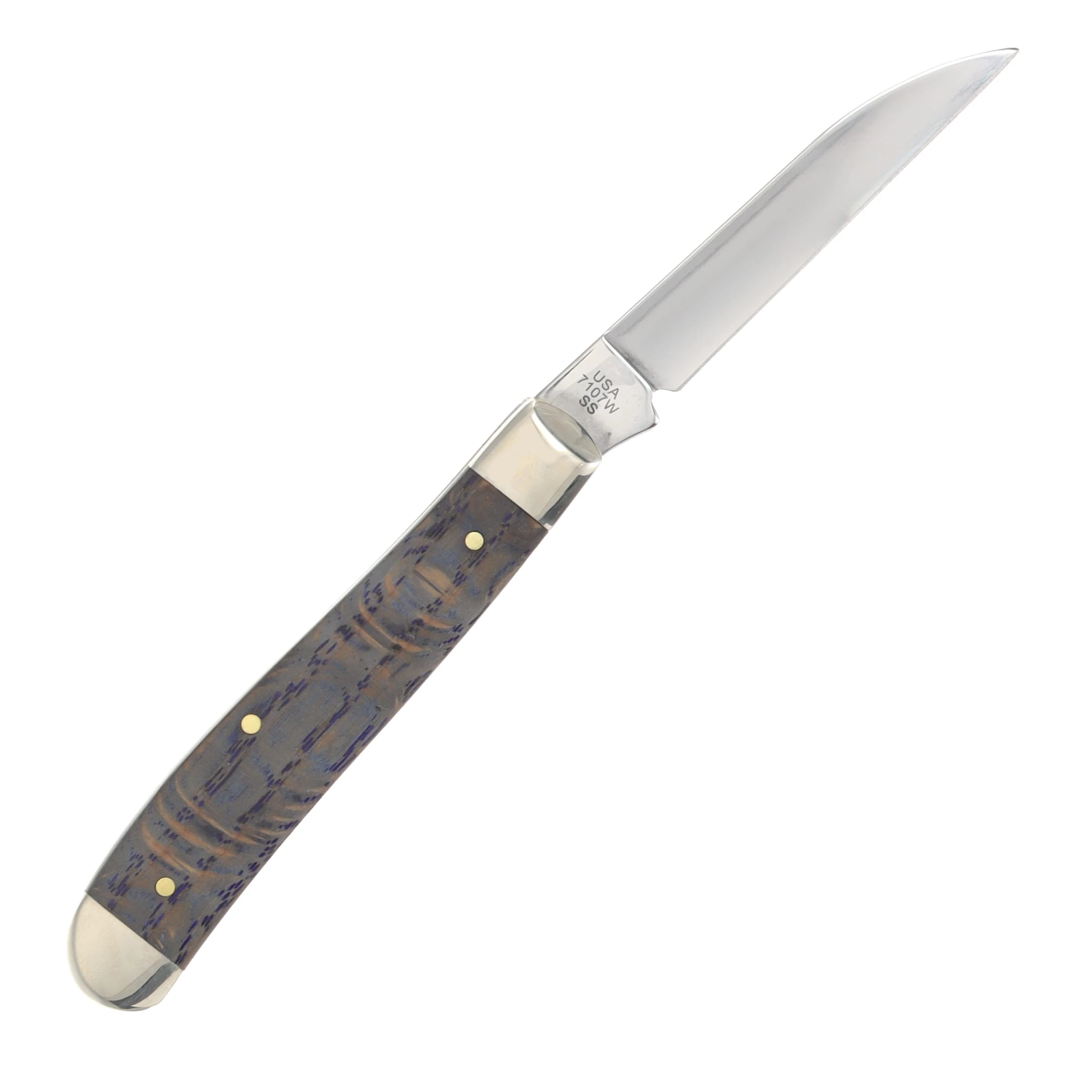 Case XX Blue Smooth Curly Oak Mini Trapper Folding Knife CA47491 View 2