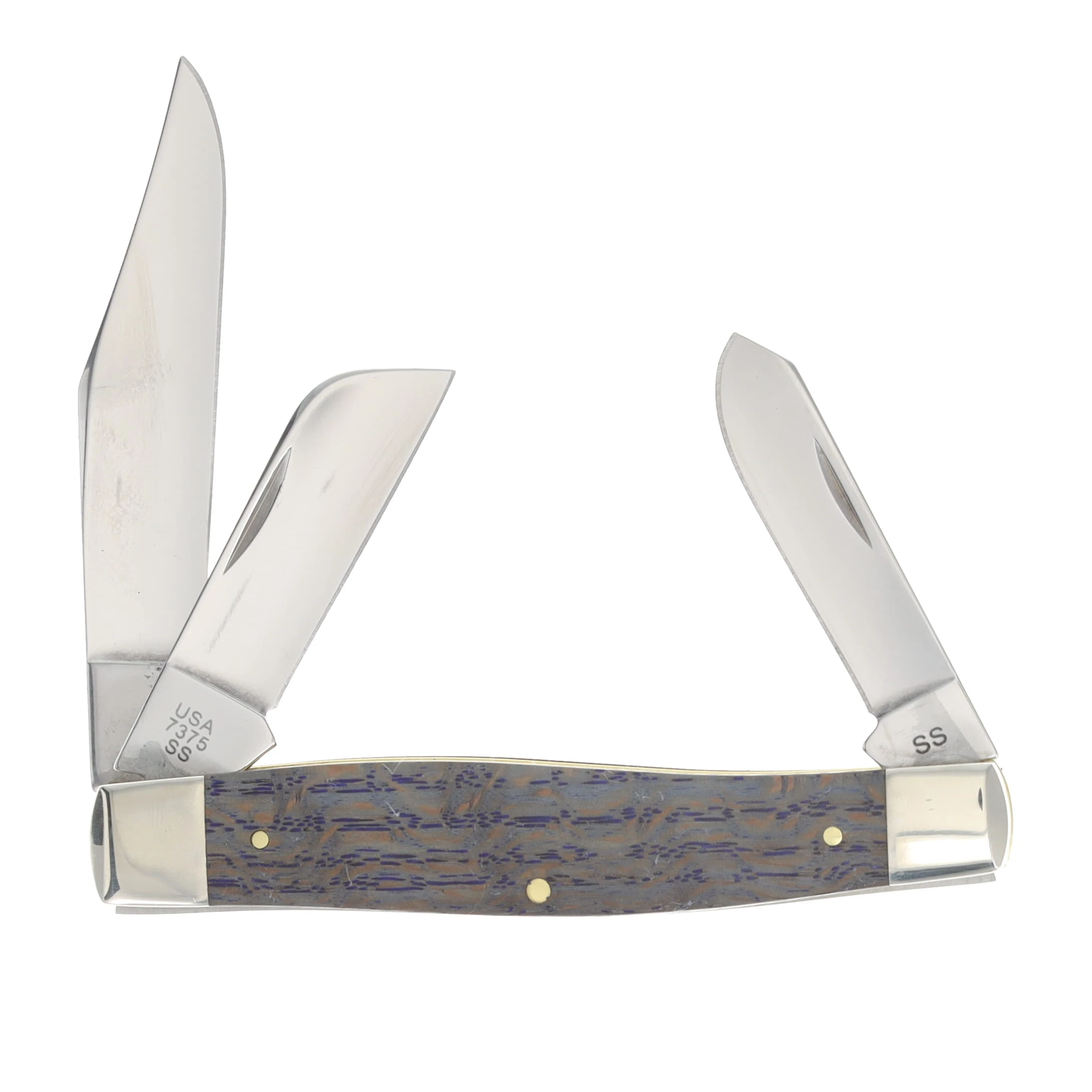 Case XX Blue Smooth Curly Oak Large Stockman Folding Knife CA47493 View 2