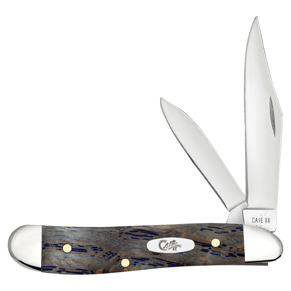 Case XX Blue Smooth Curly Oak Peanut Folding Knife CA47495 - Smoky