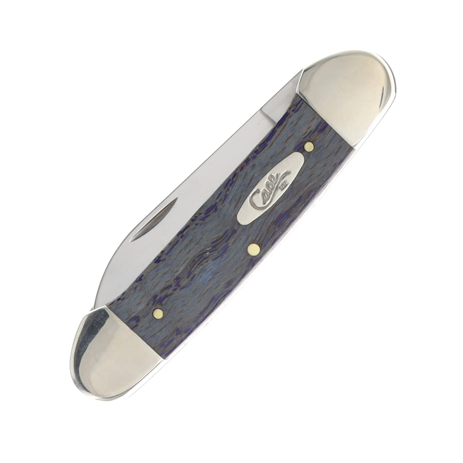Case XX Blue Smooth Curly Oak Canoe Folding Knife CA47496 View 3