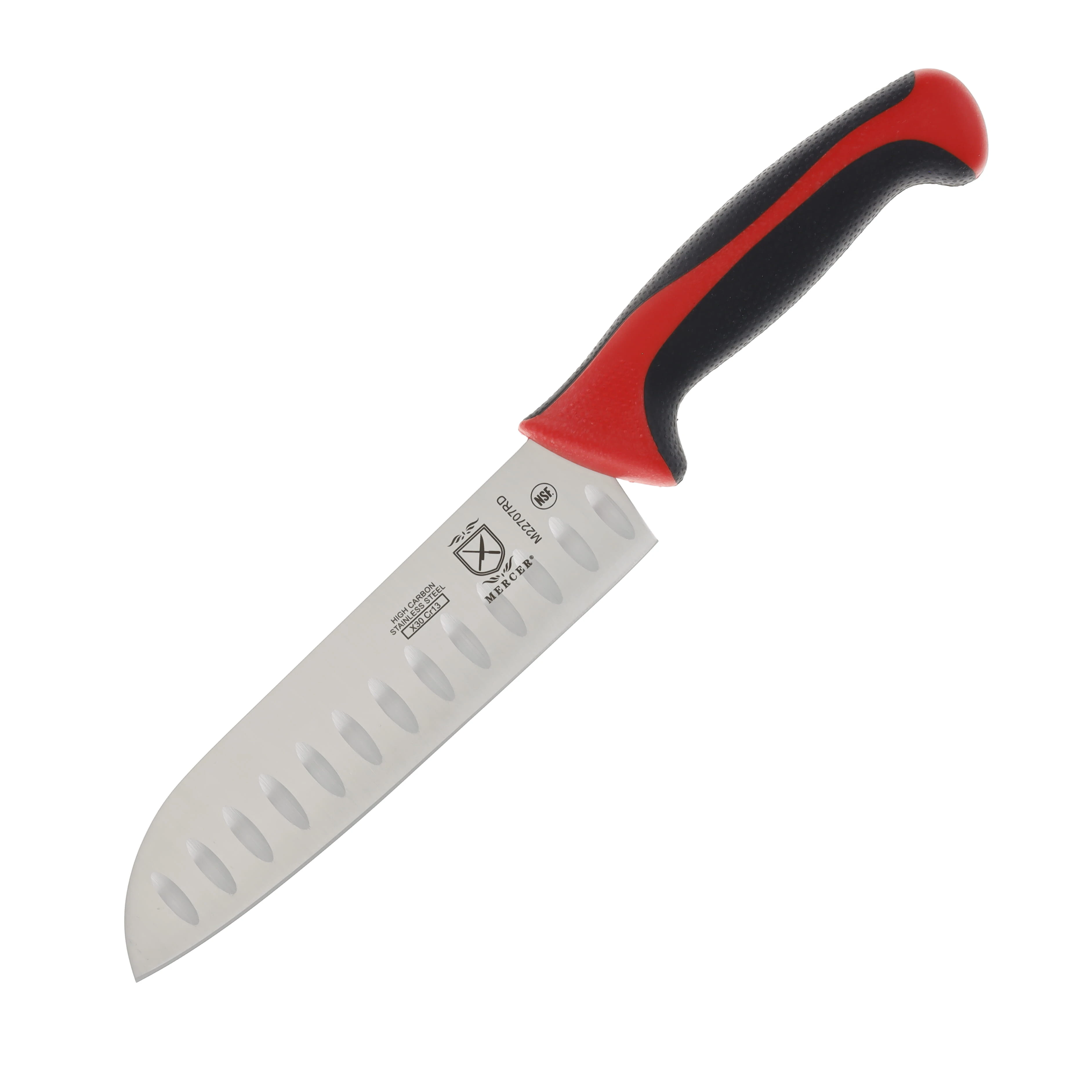 Mercer Sports Millennia Colors 7in Santoku Granton Edge Red Black Handle M22707RD View 1