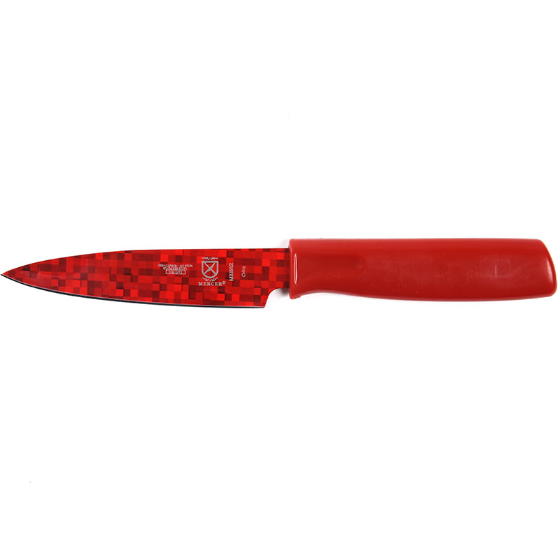 Mercer Non-Stick Paring Knife Red ABS 4in High Carbon Matrix Print Blade M33912B View 1