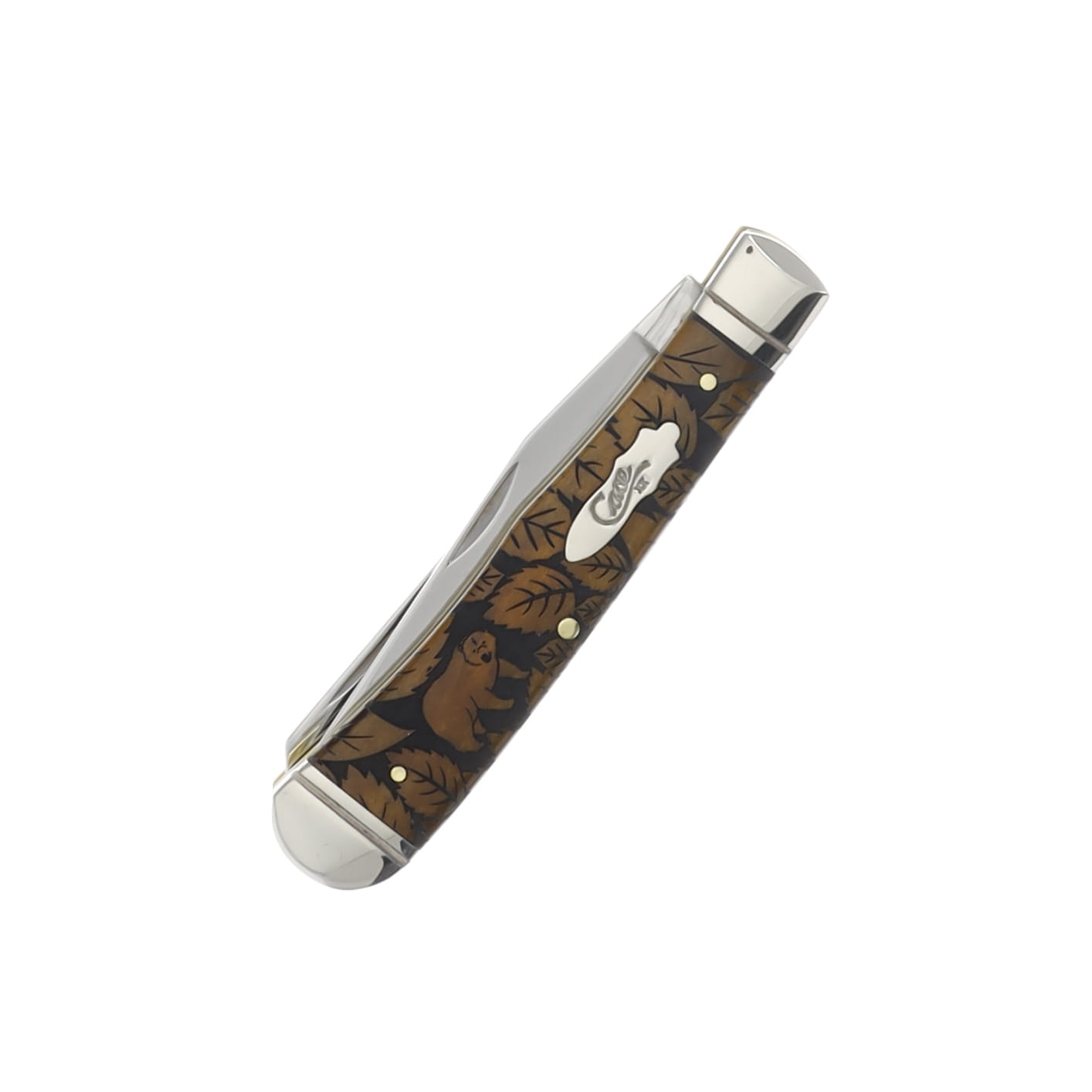 Case XX Smooth Antique Bone Bear and Leaf Trapper Folding Knife CA58182BEAR View 4