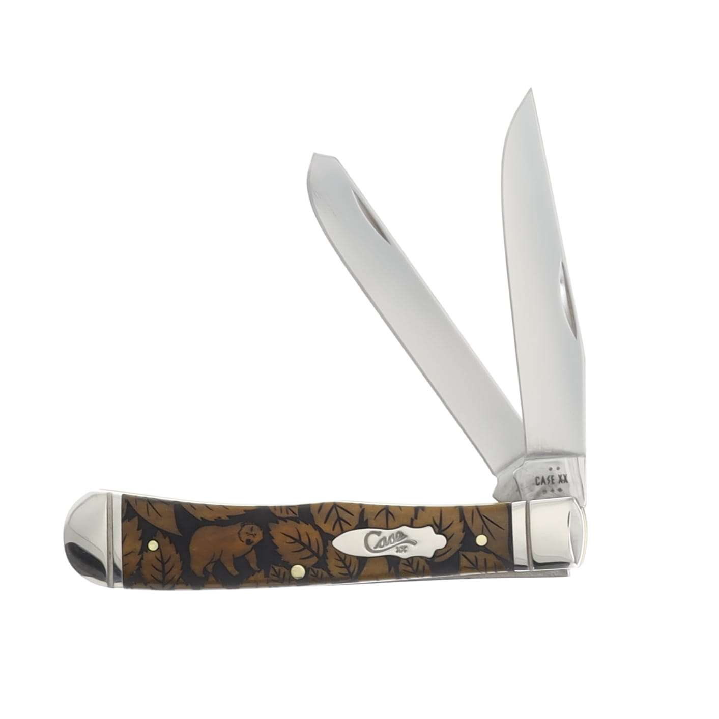 Case XX Smooth Antique Bone Bear and Leaf Trapper Folding Knife CA58182BEAR View 1