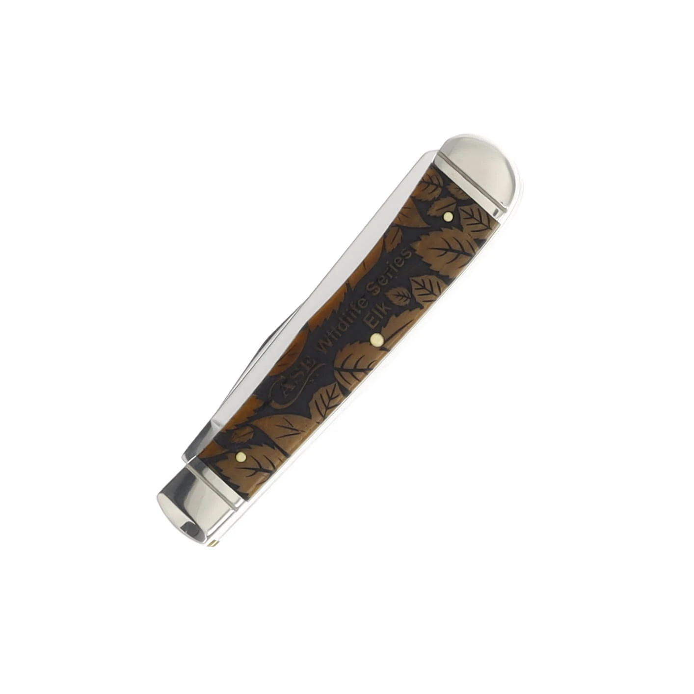 Case XX Smooth Antique Bone Elk and Leaf Trapper Folding Knife CA58182ELK View 3