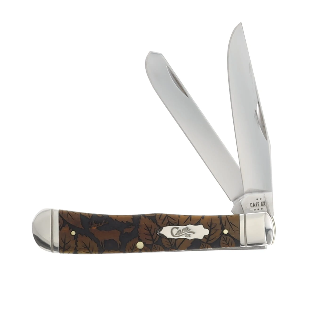 Case XX Smooth Antique Bone Elk and Leaf Trapper Folding Knife CA58182ELK View 1