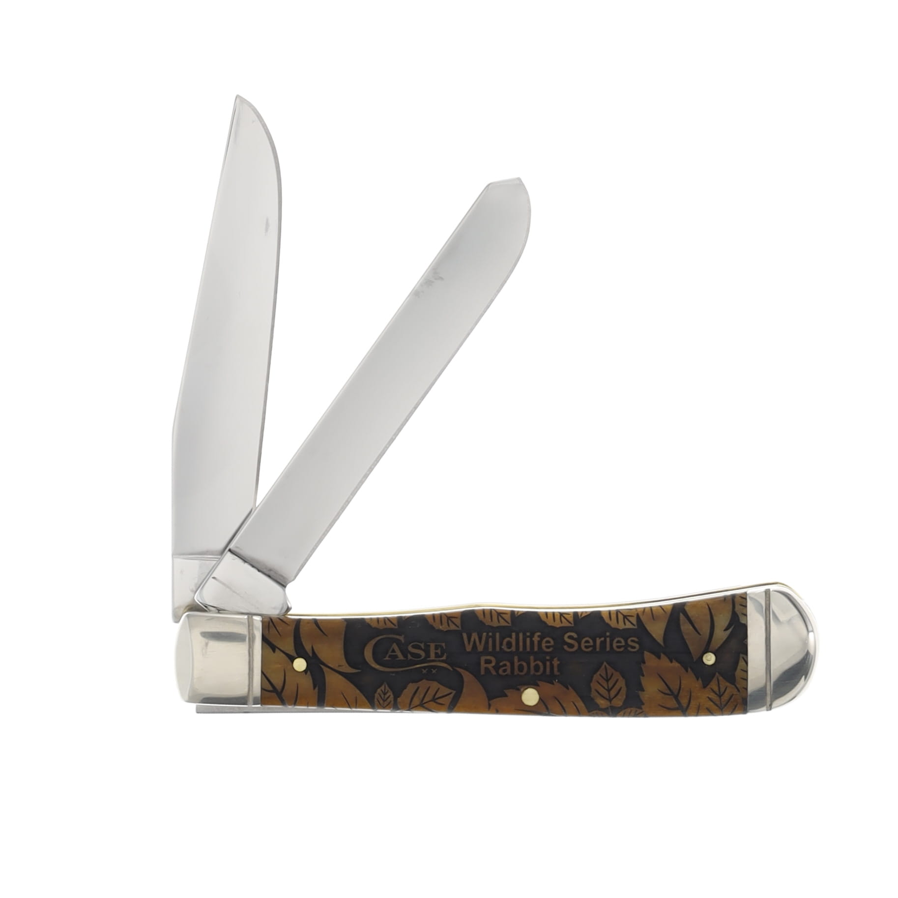 Case XX Smooth Antique Bone Rabbit and Leaf Trapper Folding Knife CA58182RAB View 2