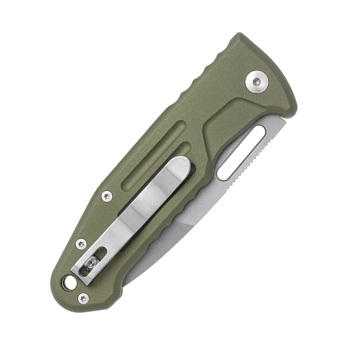 Fox Knives New Smarty Automatic Knife Stonewash N690 Clip Point/OD Green Aluminum FX-503ALOD View 2