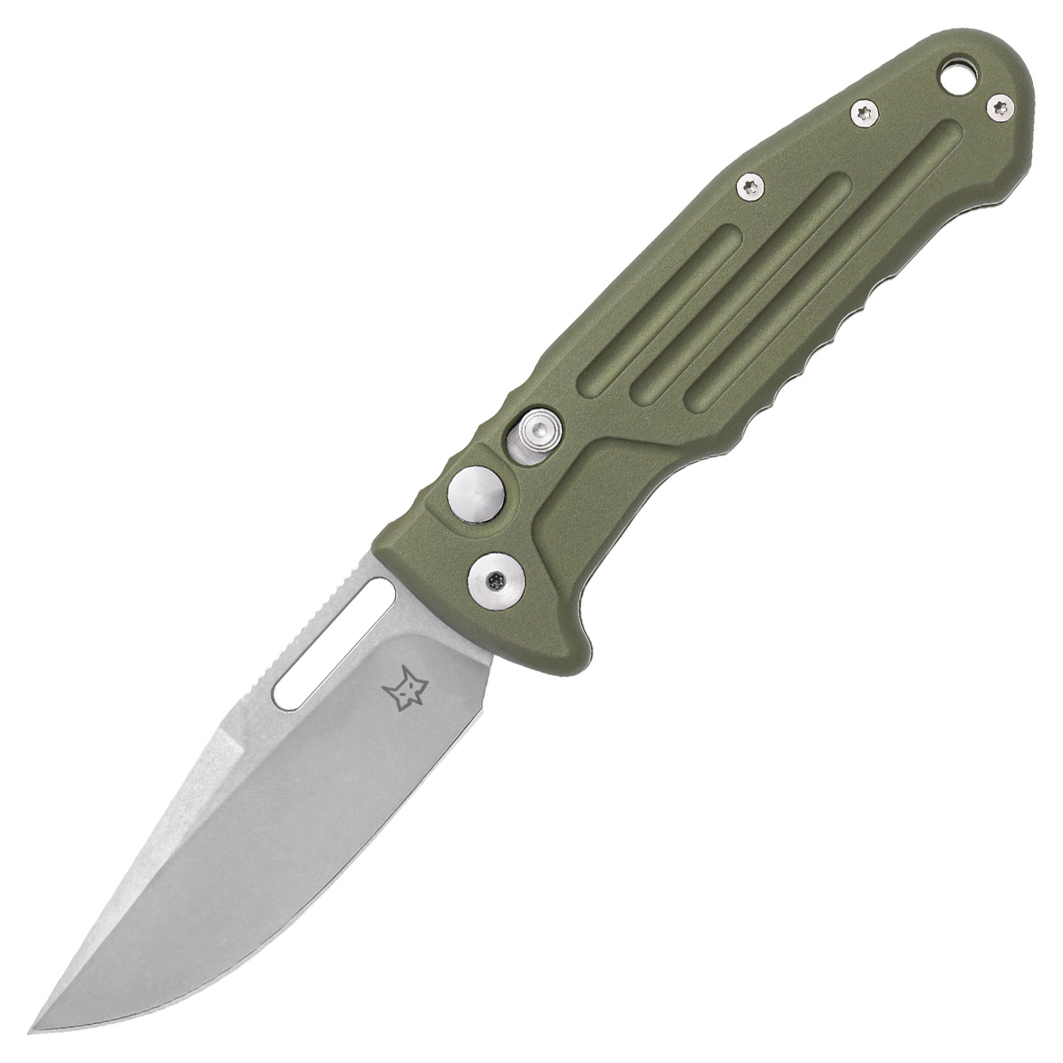 Fox Knives New Smarty Automatic Knife Stonewash N690 Clip Point/OD Green Aluminum FX-503ALOD View 1