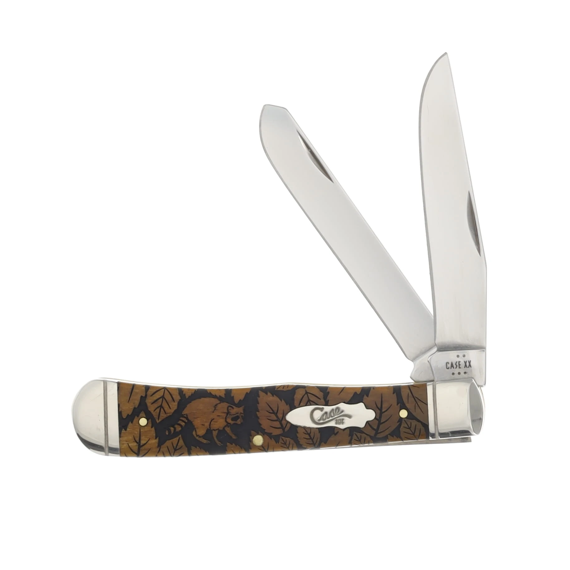 Case XX Smooth Antique Bone Raccoon and Leaf Trapper Folding Knife CA58182RAC View 1