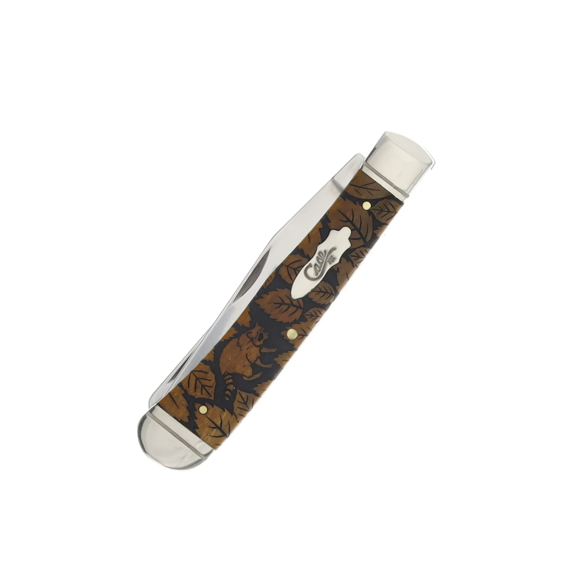 Case XX Smooth Antique Bone Raccoon and Leaf Trapper Folding Knife CA58182RAC View 3