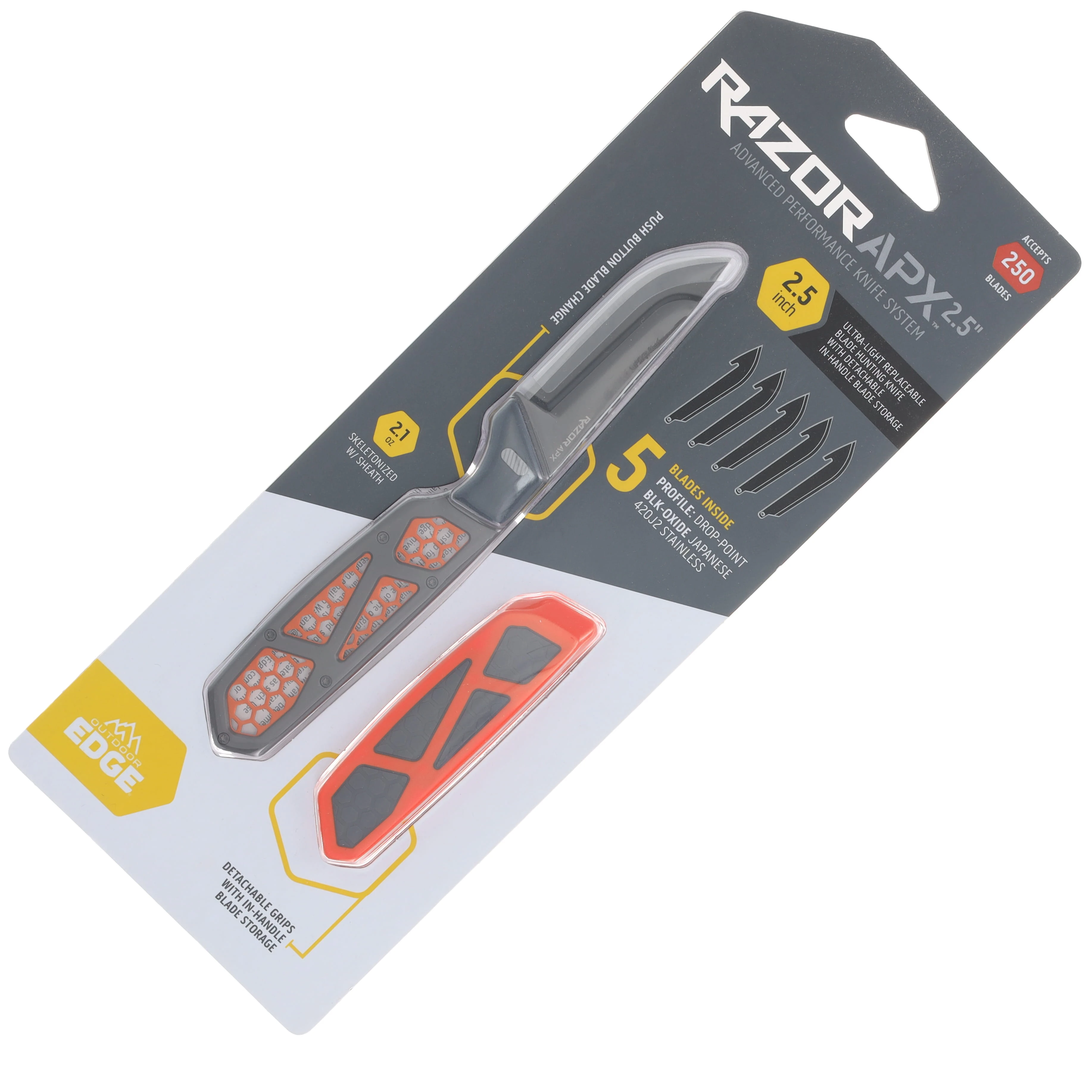 Outdoor Edge Razor APX Fixed Blade Knife with Removable In-Handle Blade Storage System OEAPX25-5C View 9