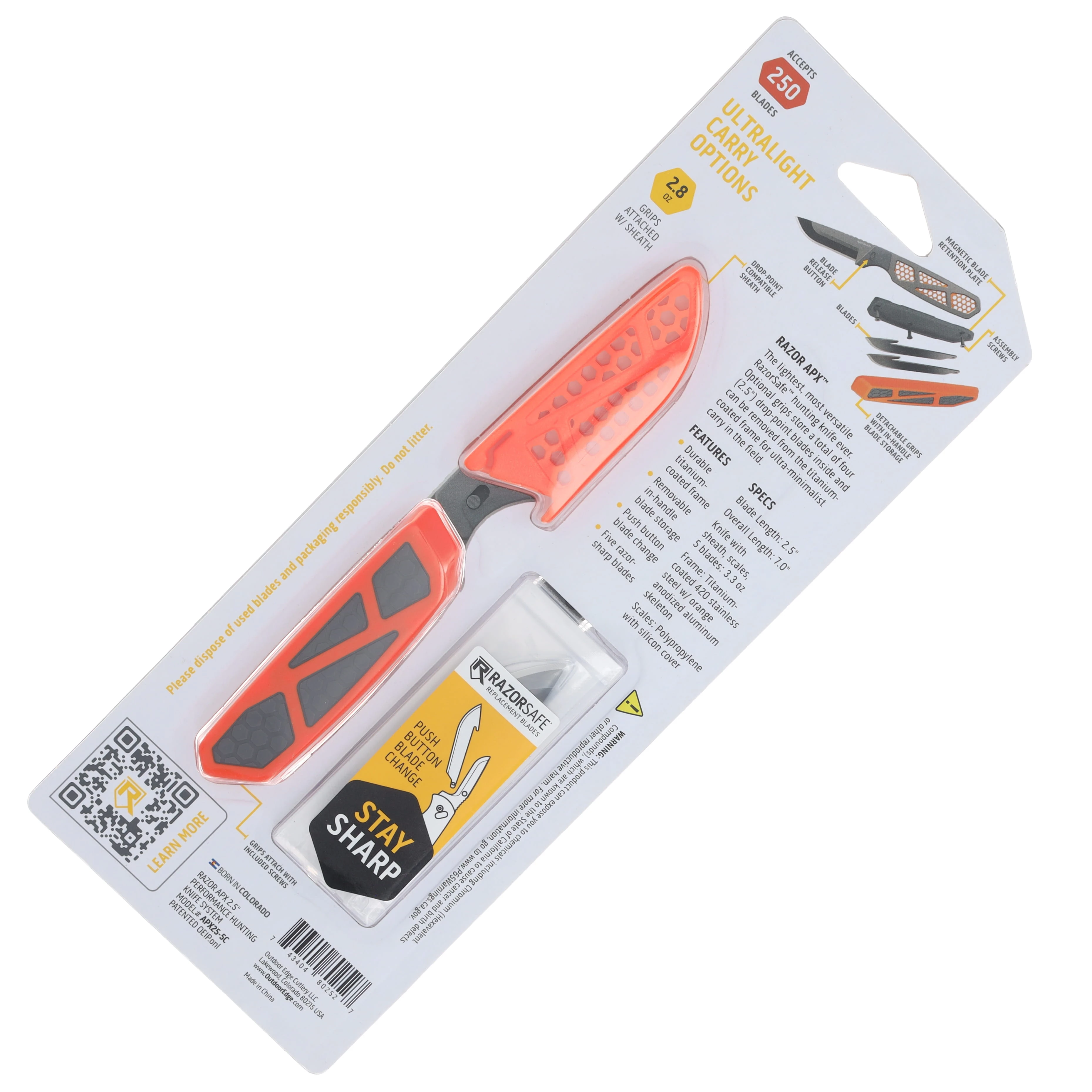 Outdoor Edge Razor APX Fixed Blade Knife with Removable In-Handle Blade Storage System OEAPX25-5C View 10