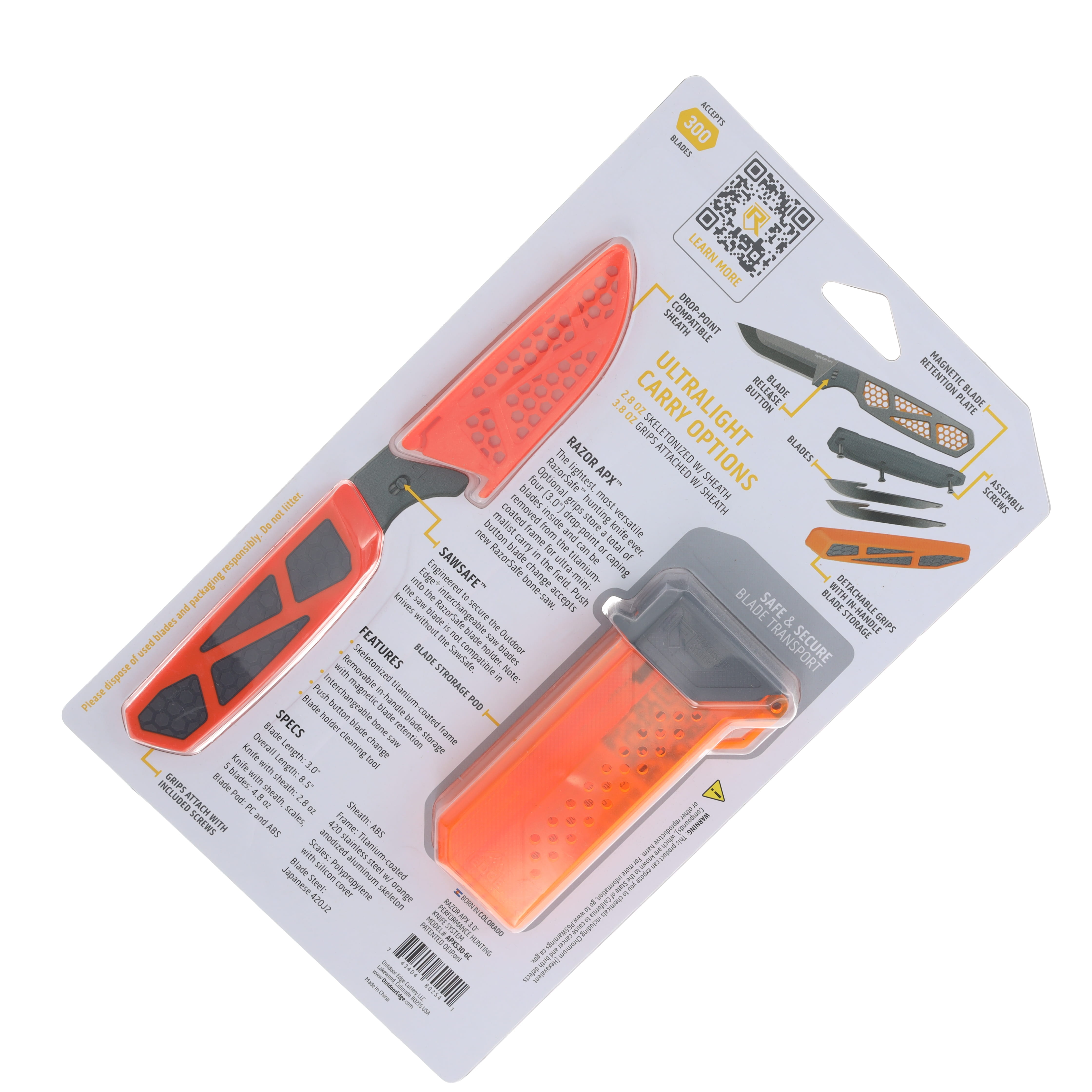 Outdoor Edge Razor APX Gray – Orange 3in Plain Black Drop Point OEAPXS30-6C View 16