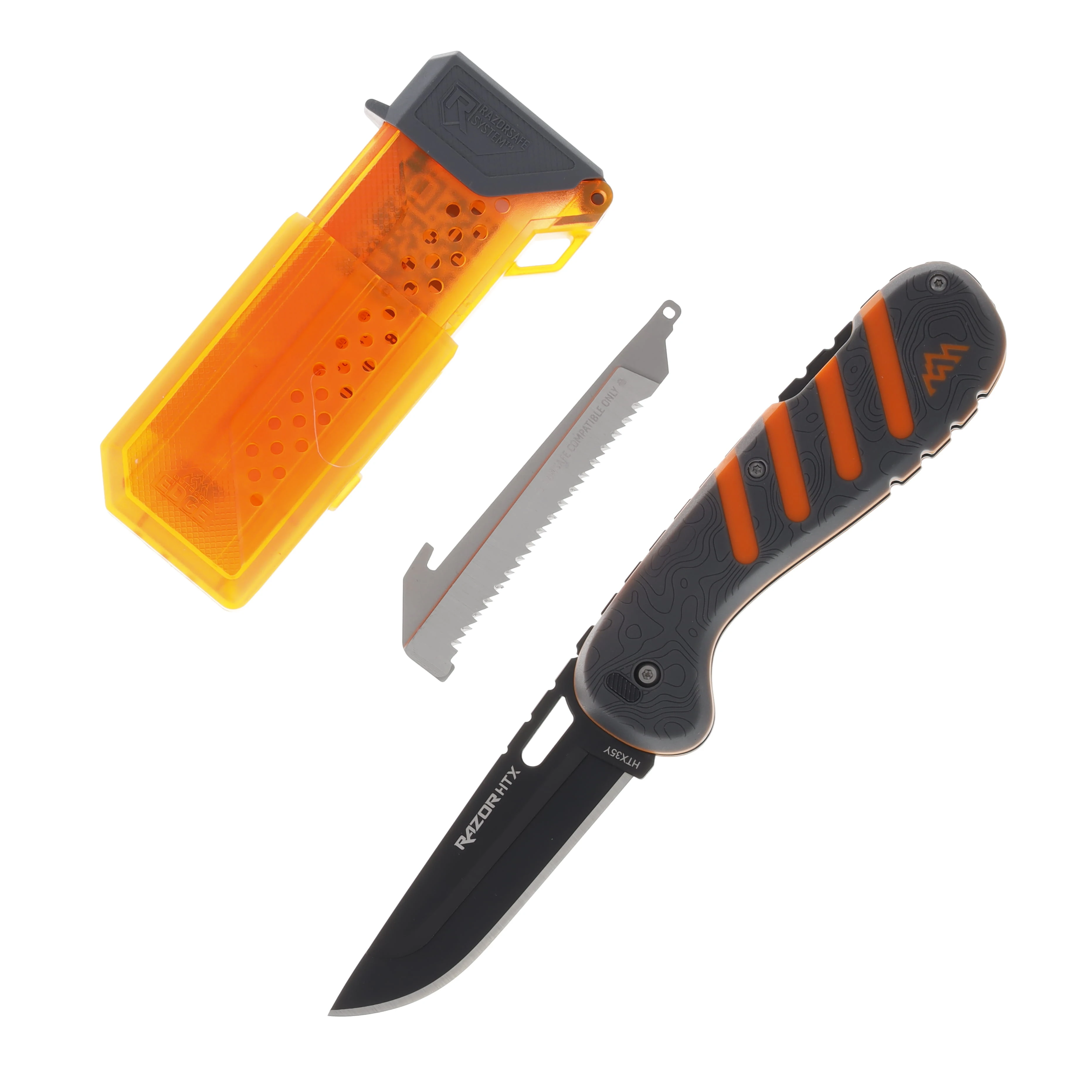 Outdoor Edge Razor HTX Gray – Orange 3.5” Plain Black Oxide Drop Point OEHTX35Y-6C View 1