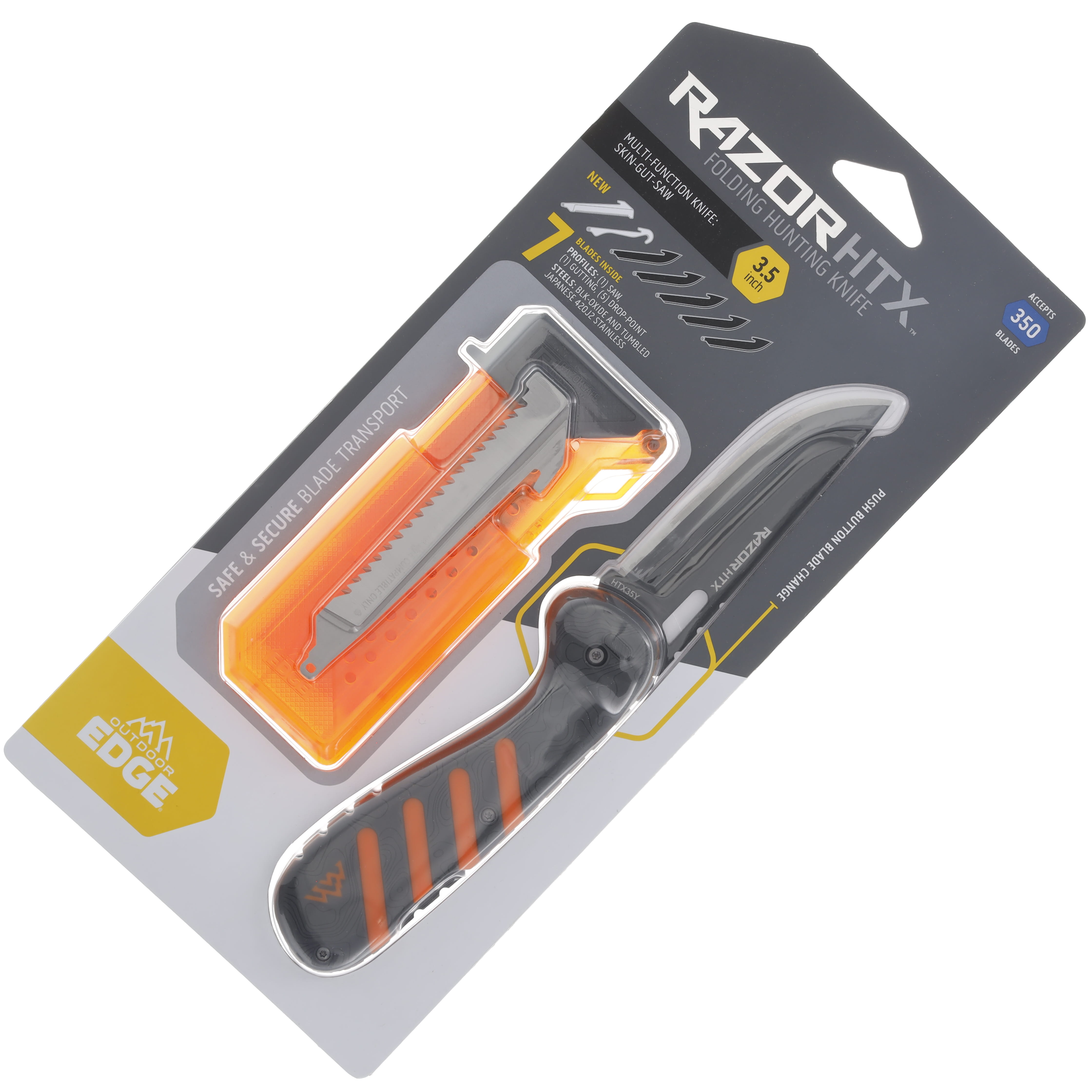 Outdoor Edge Razor HTX Gray – Orange 3.5” Plain Black Oxide Drop Point OEHTX35Y-6C View 7