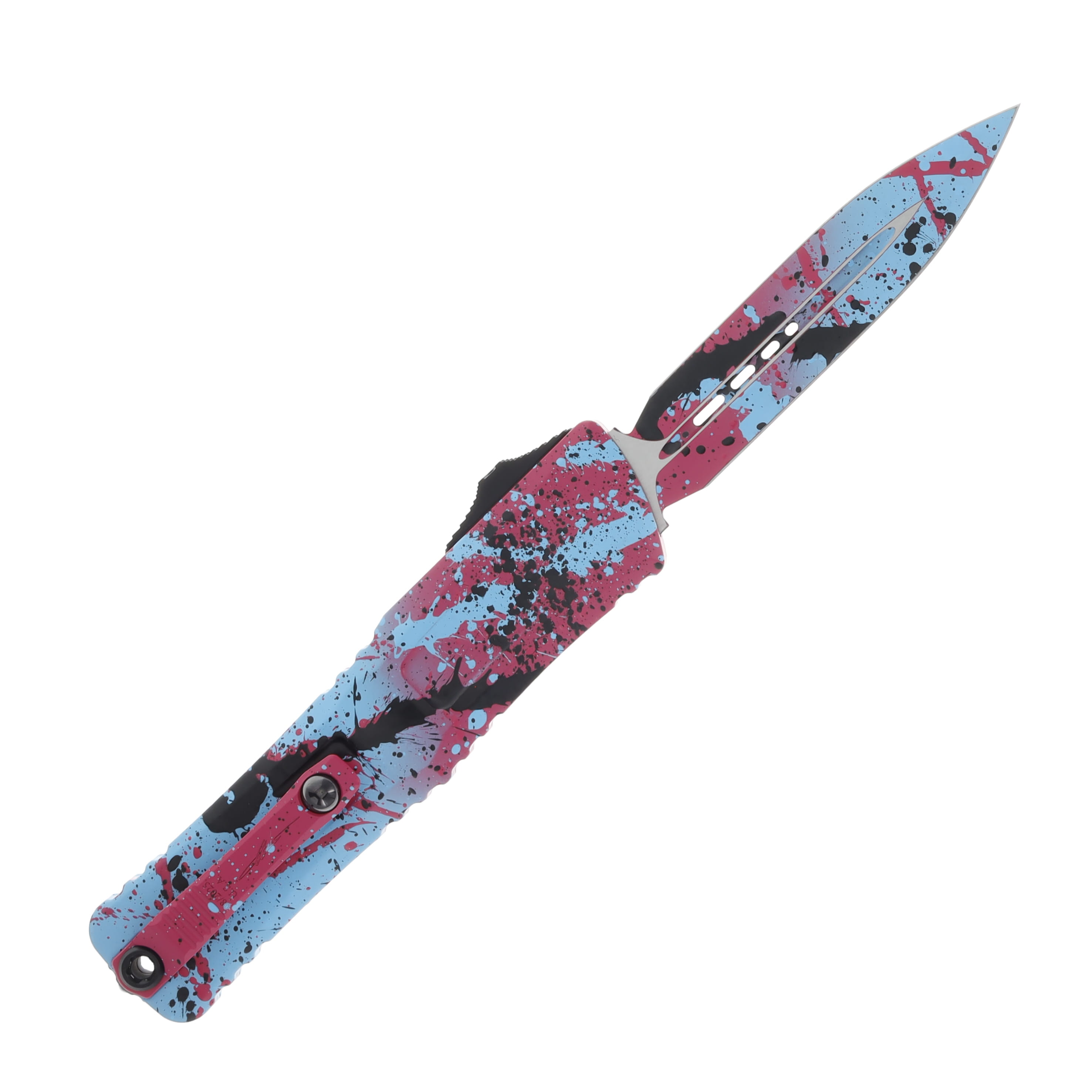 Microtech Combat Troodon Gen III D/E standard Light Blue Pink Black Spatter AUMT11421LBPK BKSPLS View 2