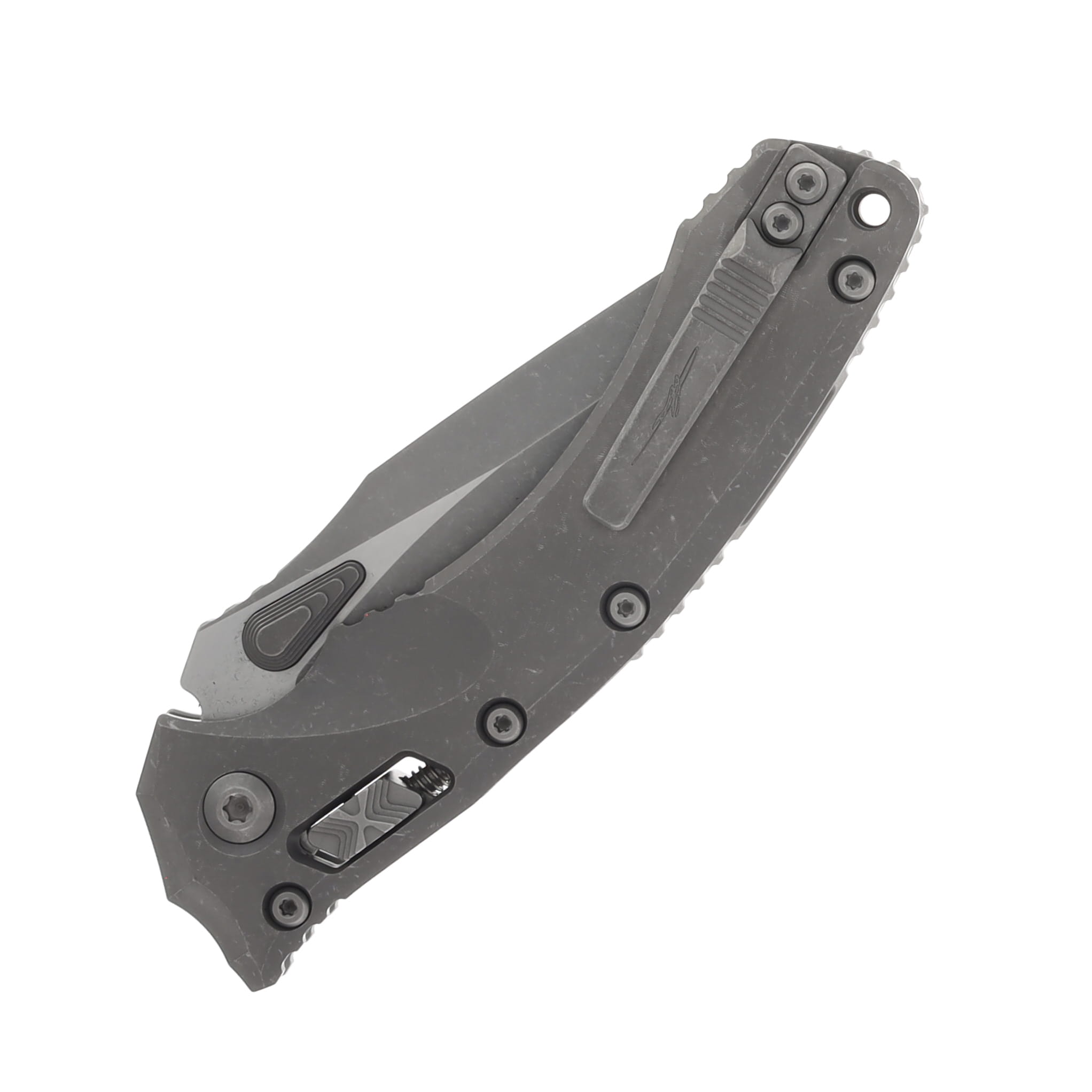 Microtech Amphibian Ram-Lok Partial Serrated Apocalyptic Slab Side Titanium Apocalyptic MT137RL11APMS1 View 4